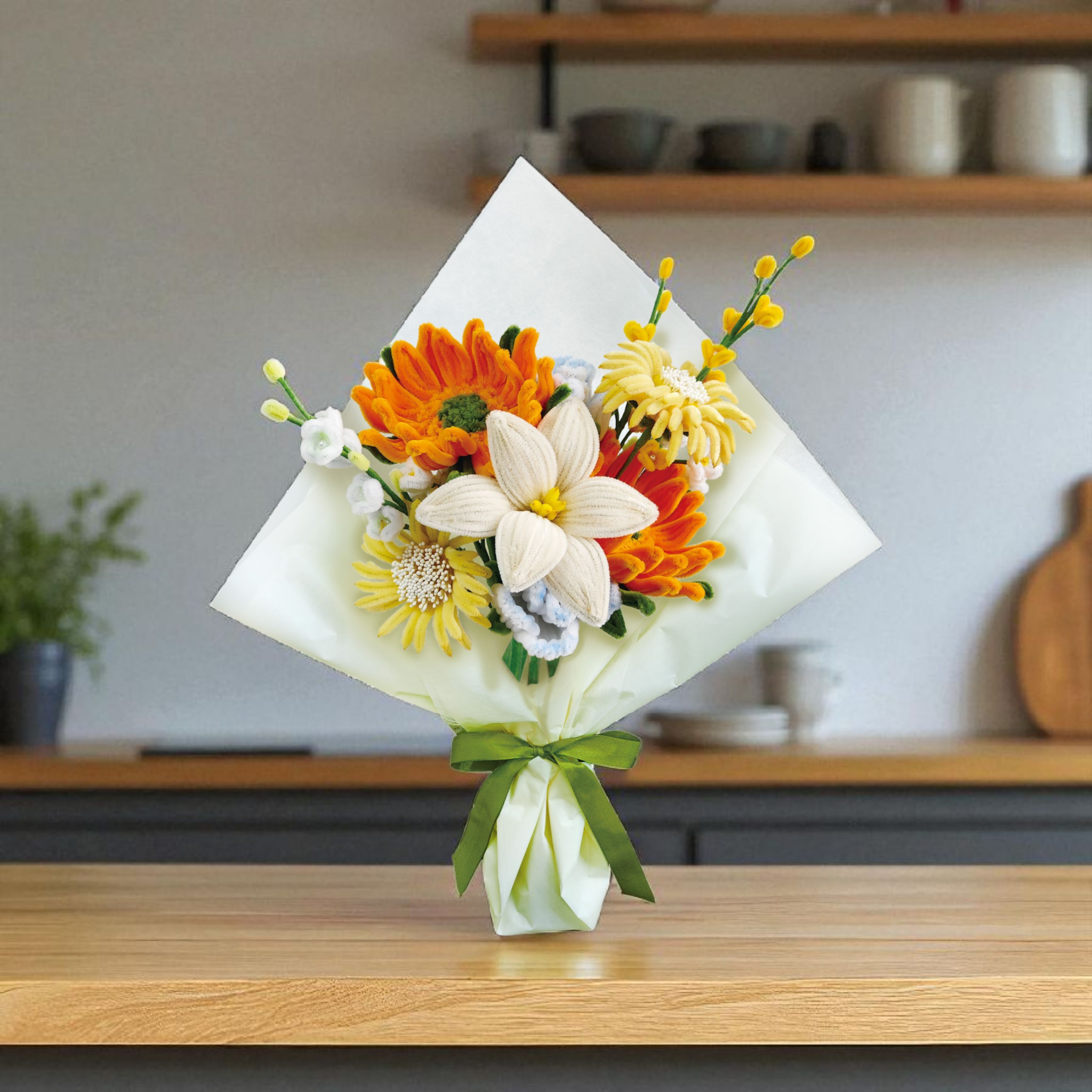 DIY Chenille Flower Bouquet Kit – Orange Mix