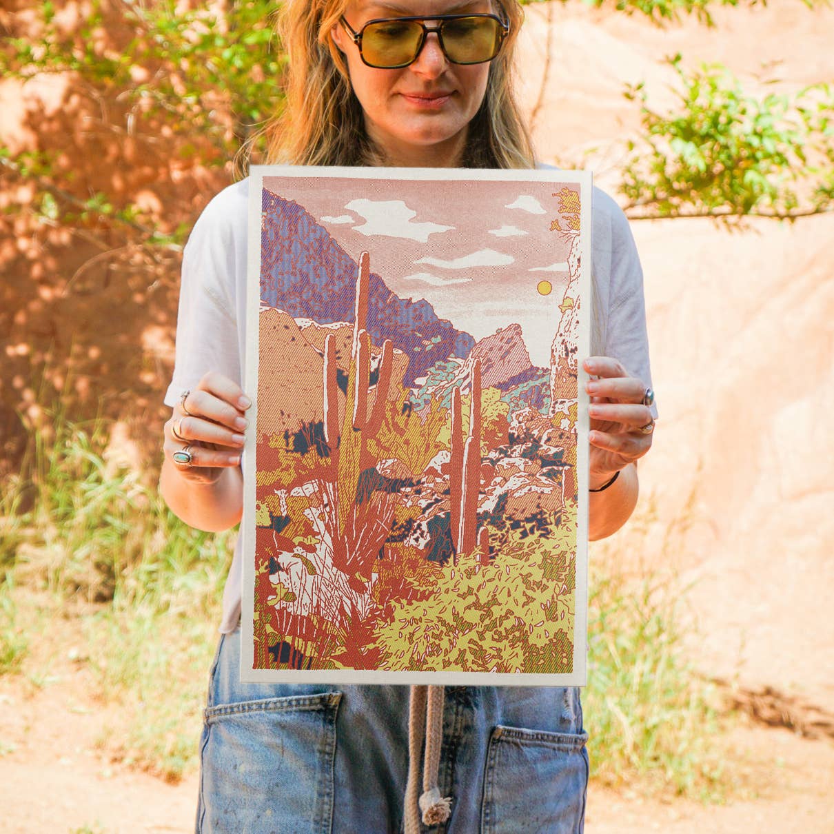Red Cacti Desert Print  12"x18"
