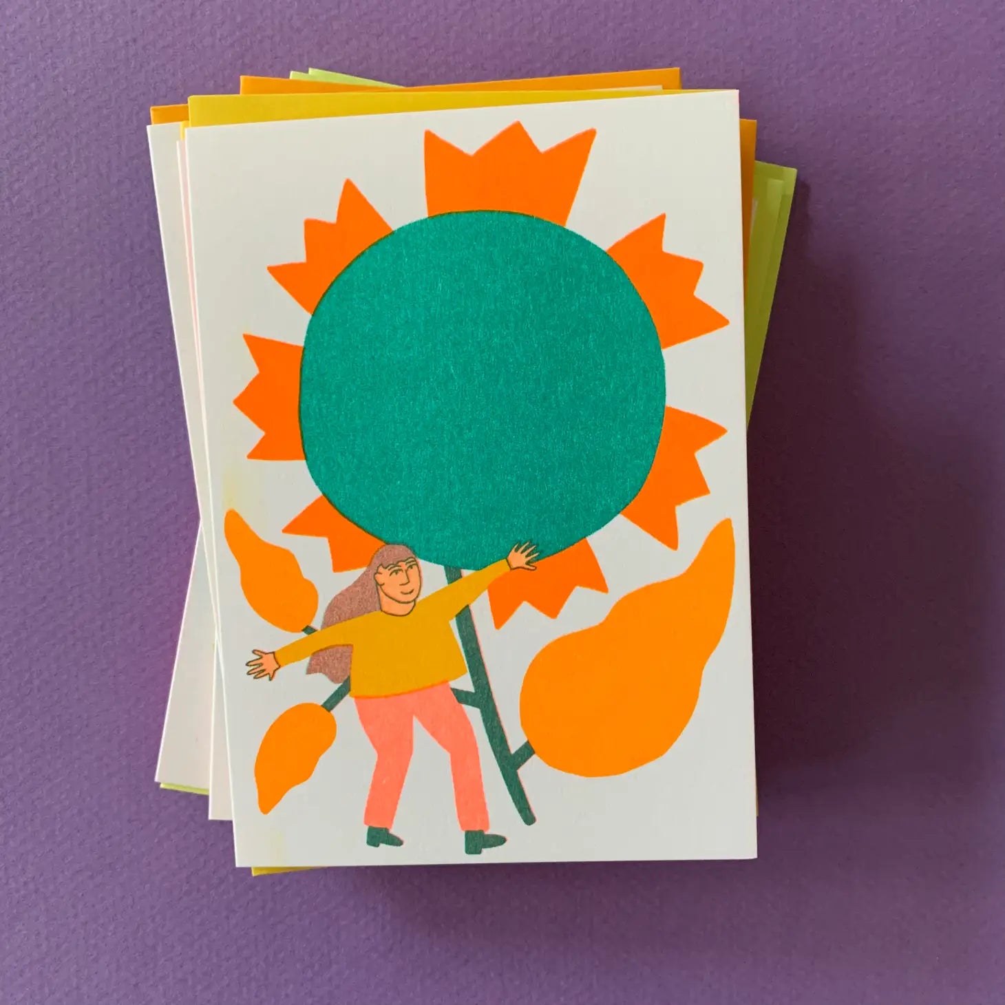 Sunflower Blooming - Risograph Printed Greeting Card