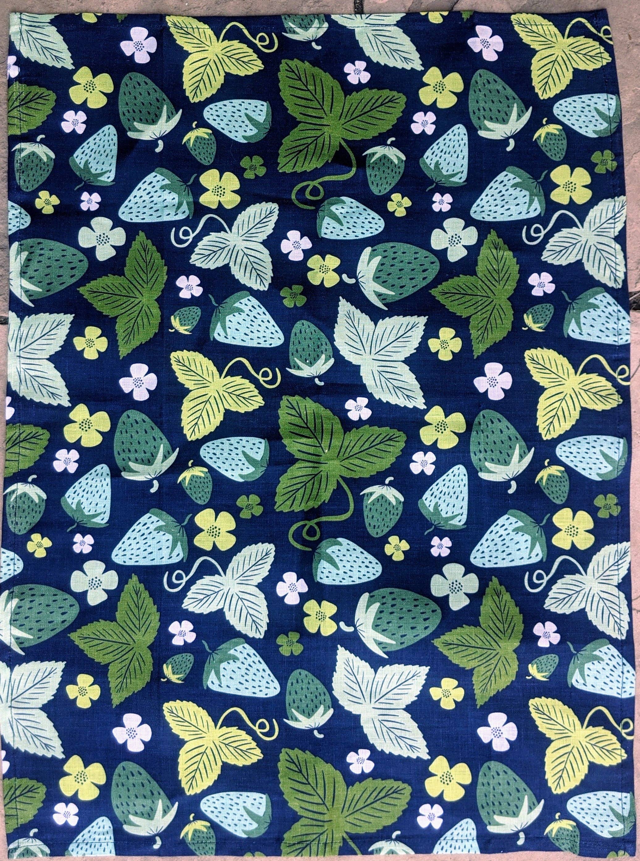 Green Strawberries Tea Towel