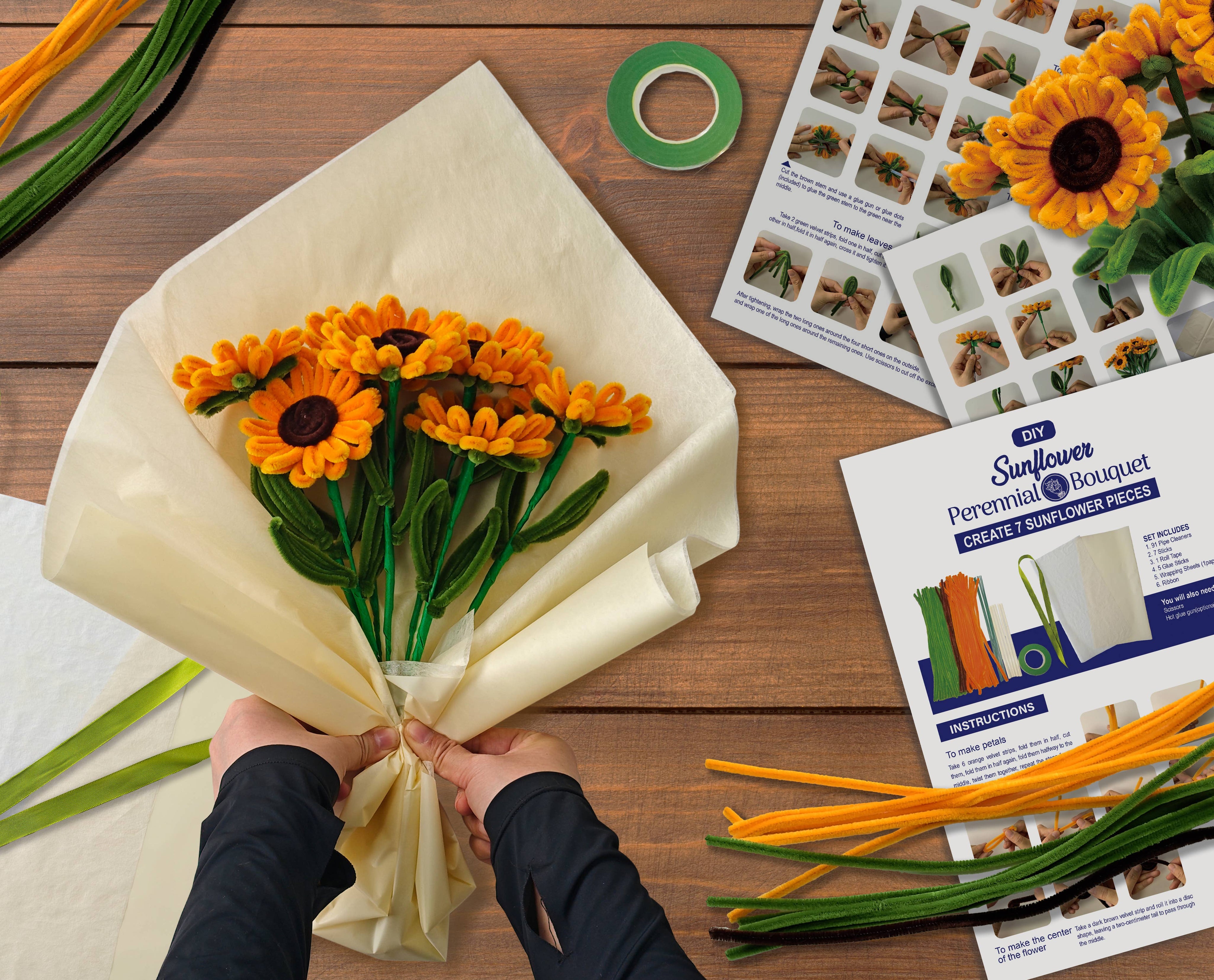 DIY Chenille Flower Bouquet Kit – Sunflower