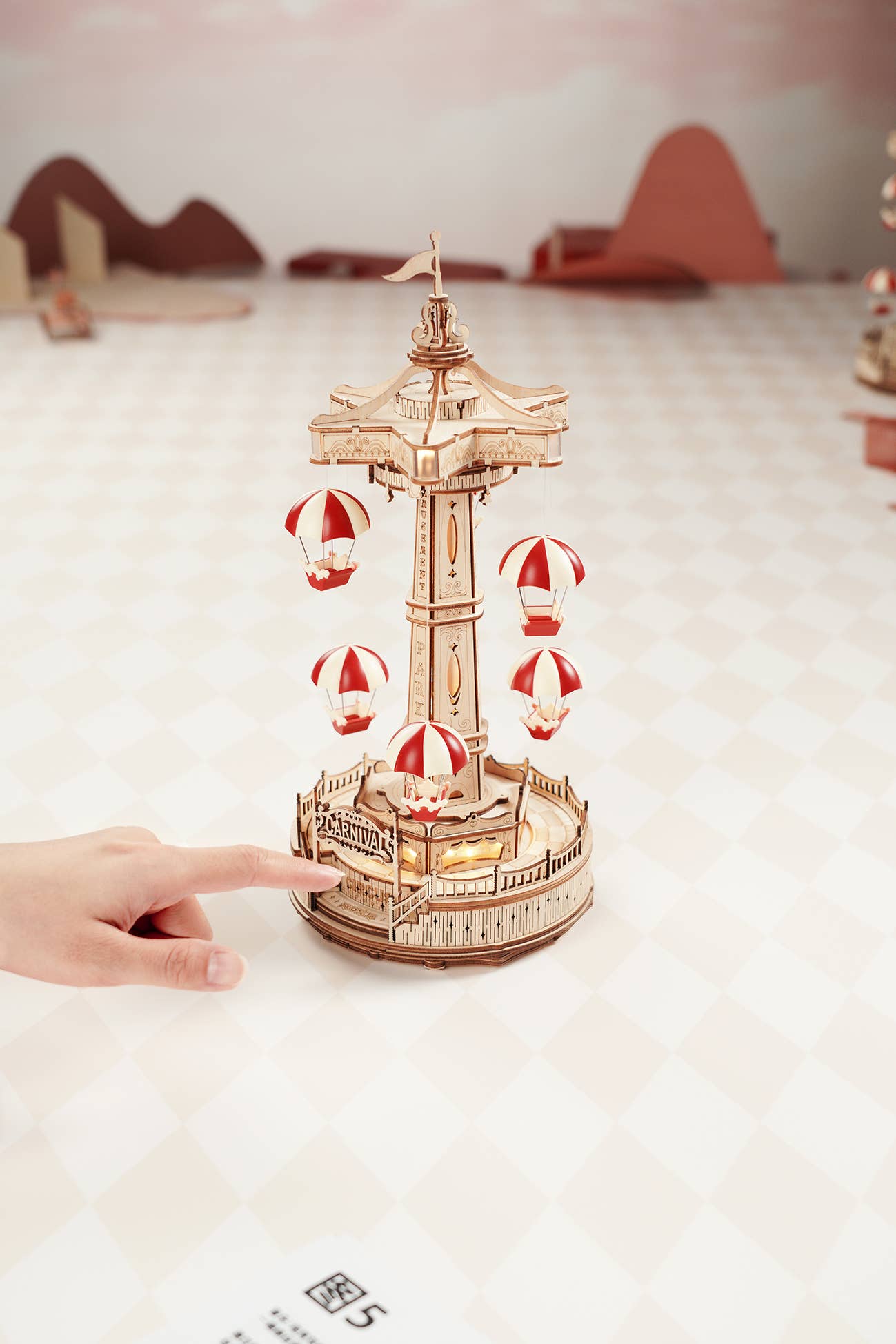 Electro-Mechanical Wooden Puzzle: Parachute Tower