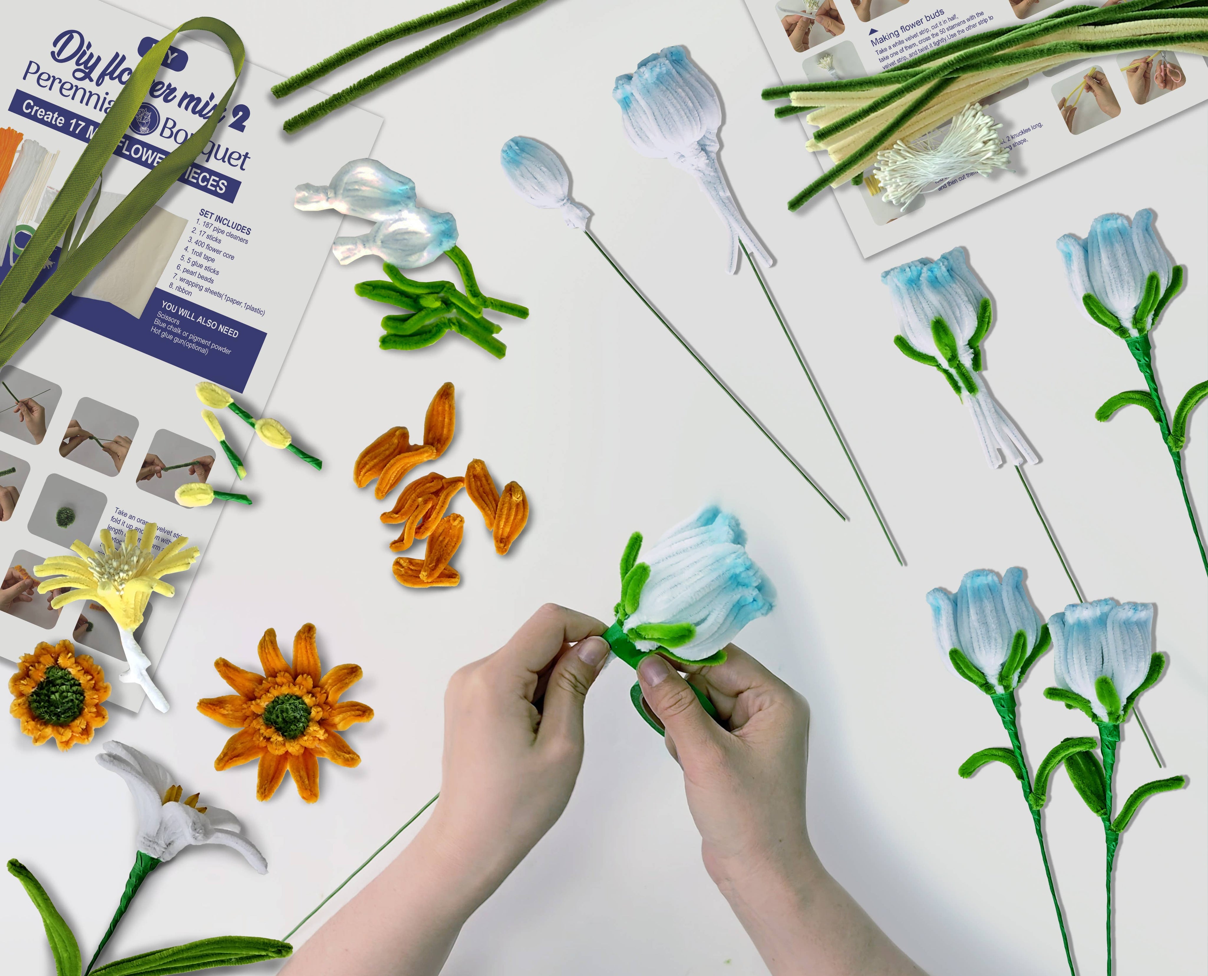 DIY Chenille Flower Bouquet Kit – Orange Mix