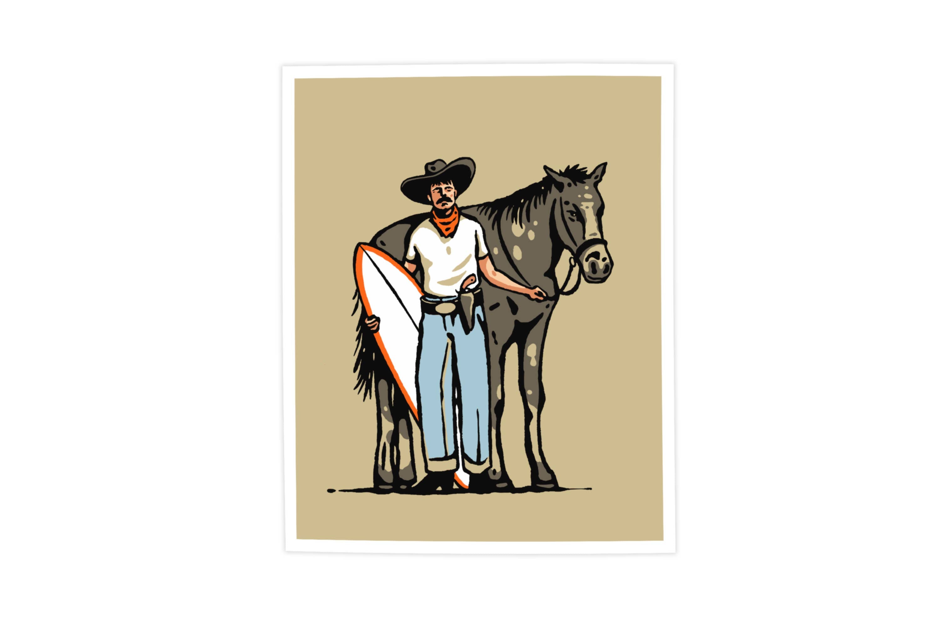 Kamin Tersieff - Old Red - Surf Cowboy Print - Horse Illustration Poster: 8x10