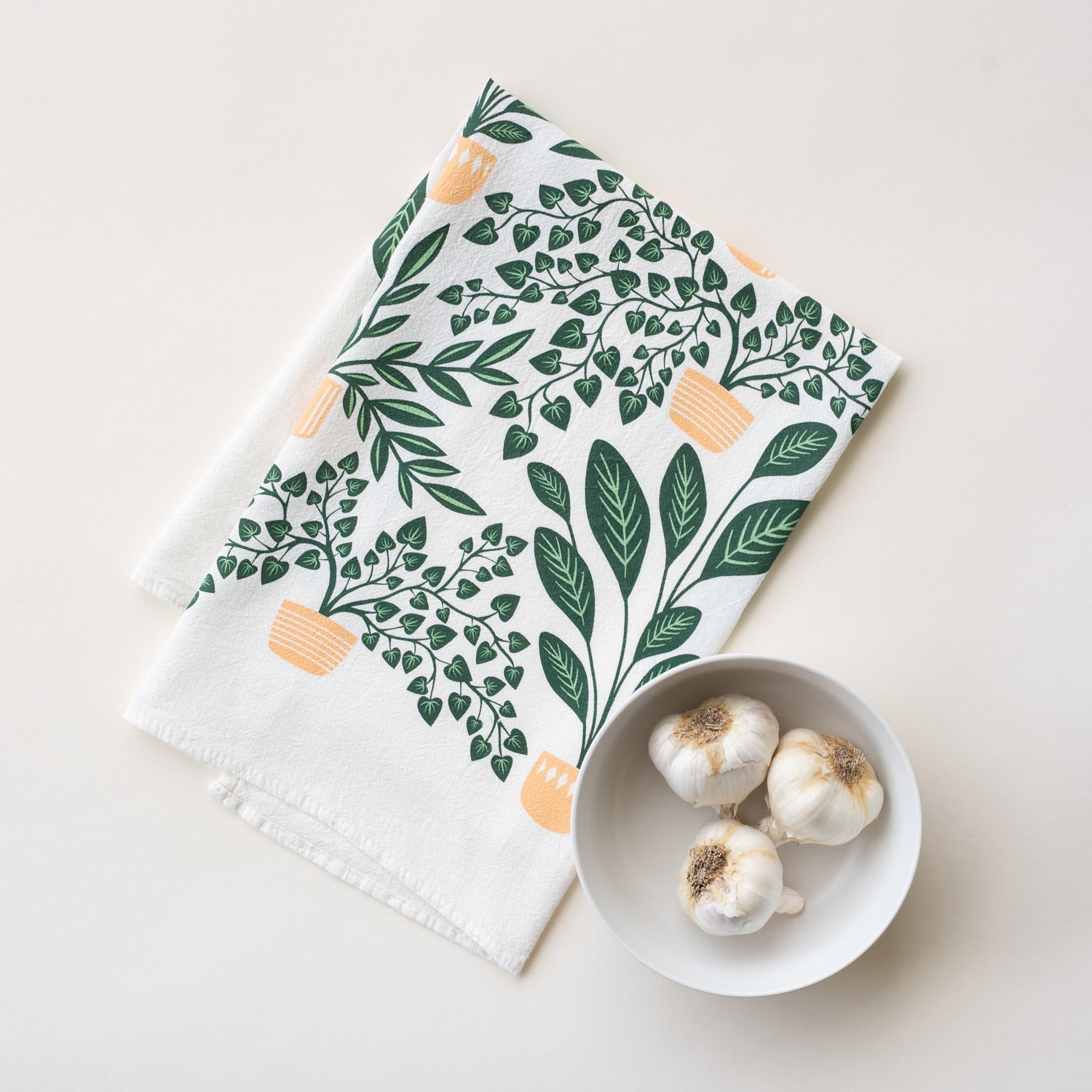 Houseplants Printed Cotton Tea Towel