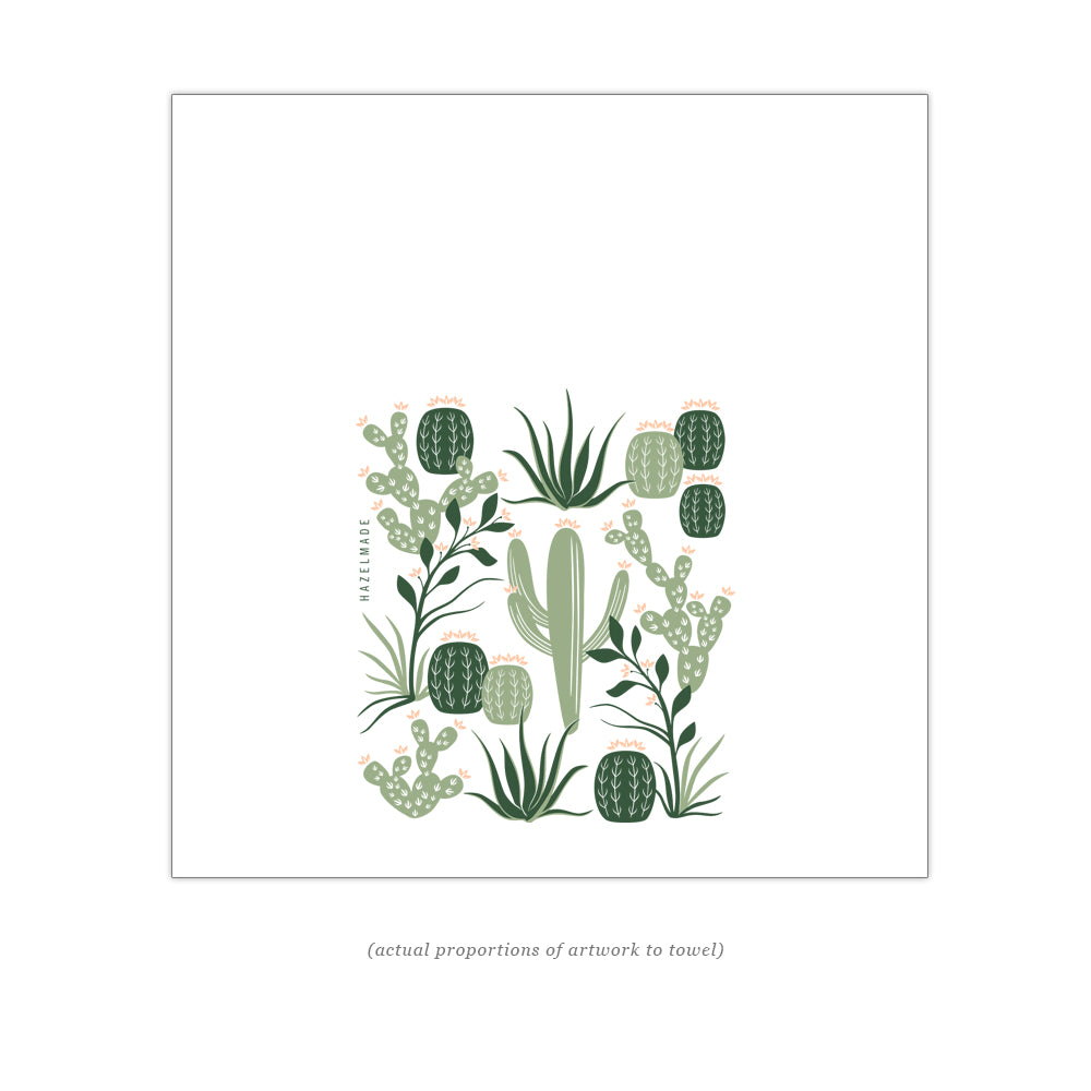 Cactus Screen Printed Cotton Tea Towel