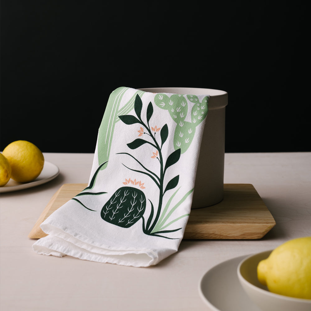 Cactus Screen Printed Cotton Tea Towel