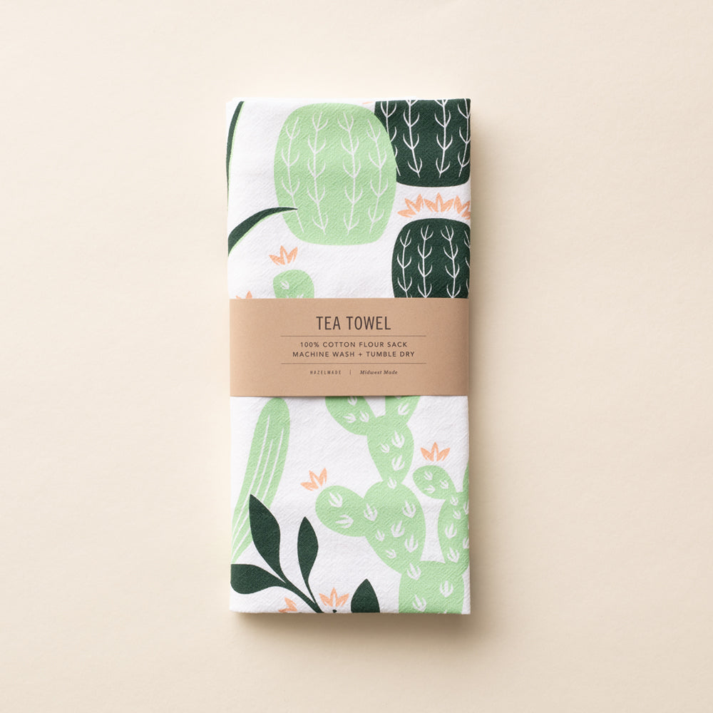 Cactus Screen Printed Cotton Tea Towel
