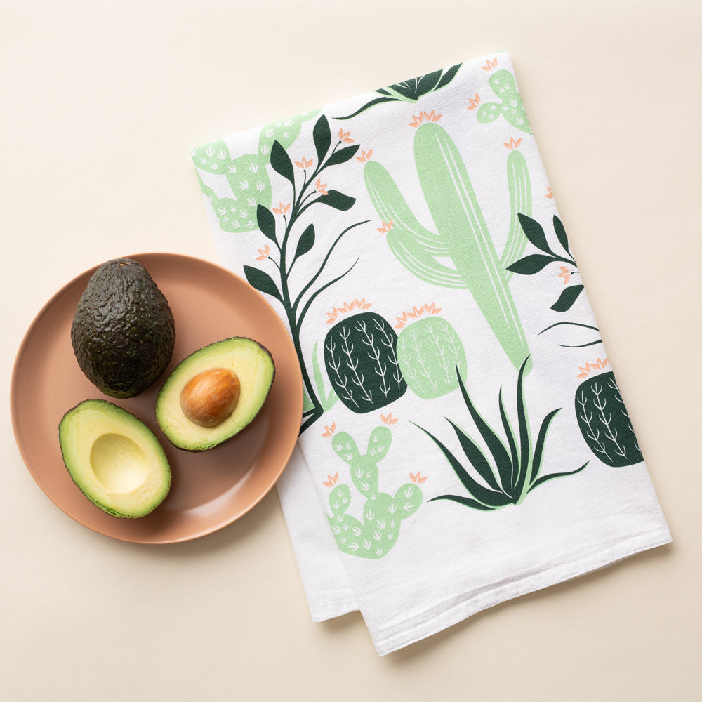 Cactus Screen Printed Cotton Tea Towel