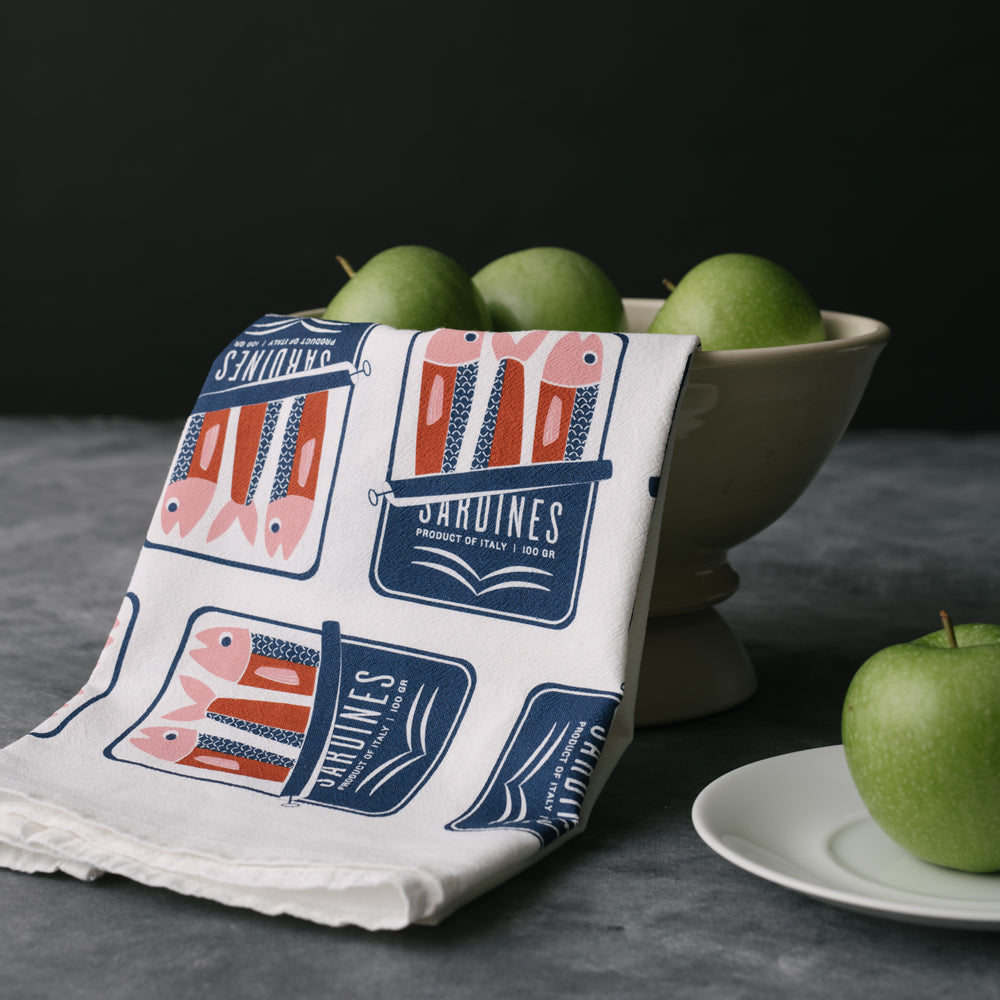 Sardines Screen Printed Cotton Tea Towel