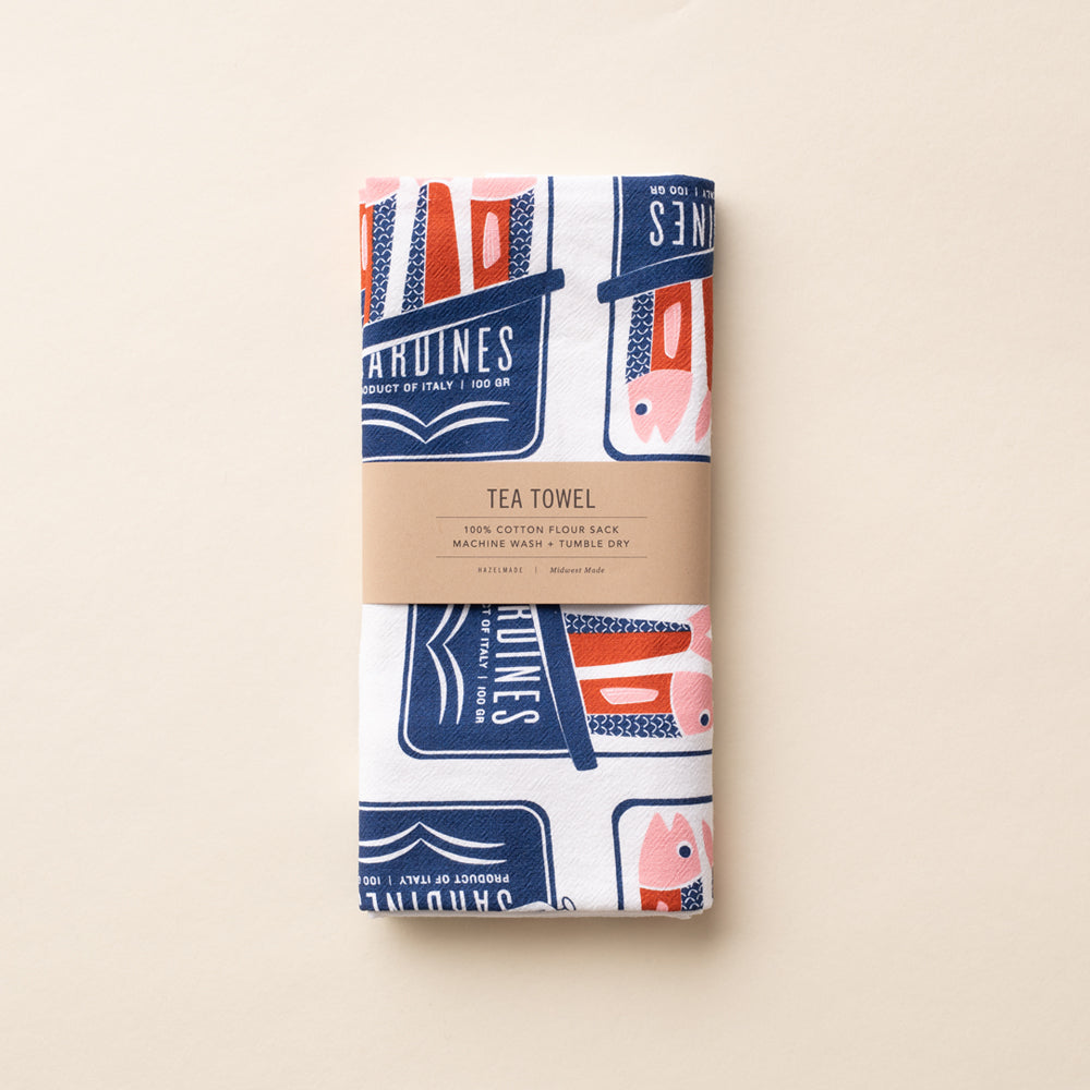 Sardines Screen Printed Cotton Tea Towel