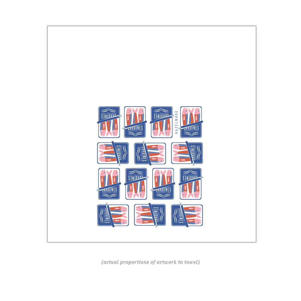 Sardines Screen Printed Cotton Tea Towel