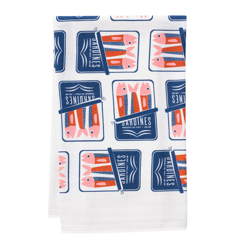 Sardines Screen Printed Cotton Tea Towel