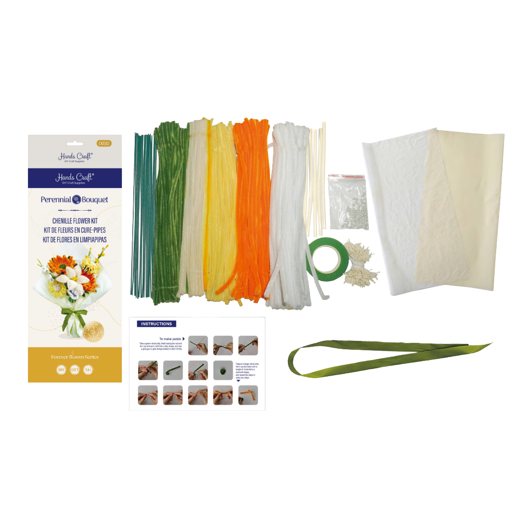 DIY Chenille Flower Bouquet Kit – Orange Mix
