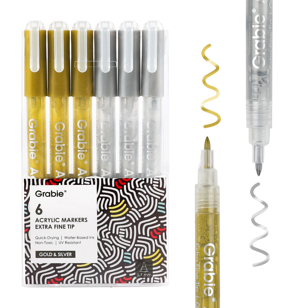 Gold & Silver Extra Fine Tip Acrylic Paint Marker Set Of 6