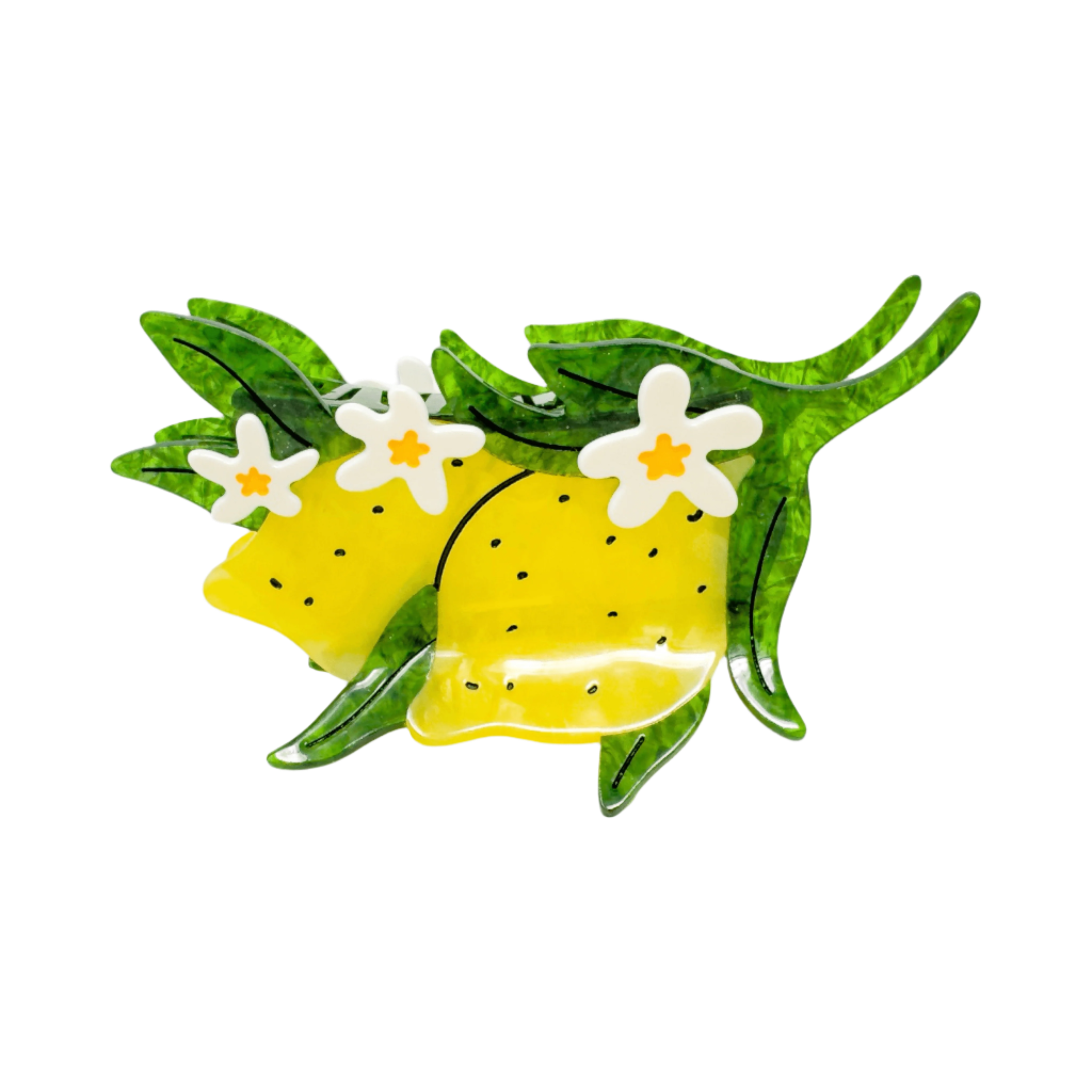 XL Lemon and Flowers Hair Claw Clip