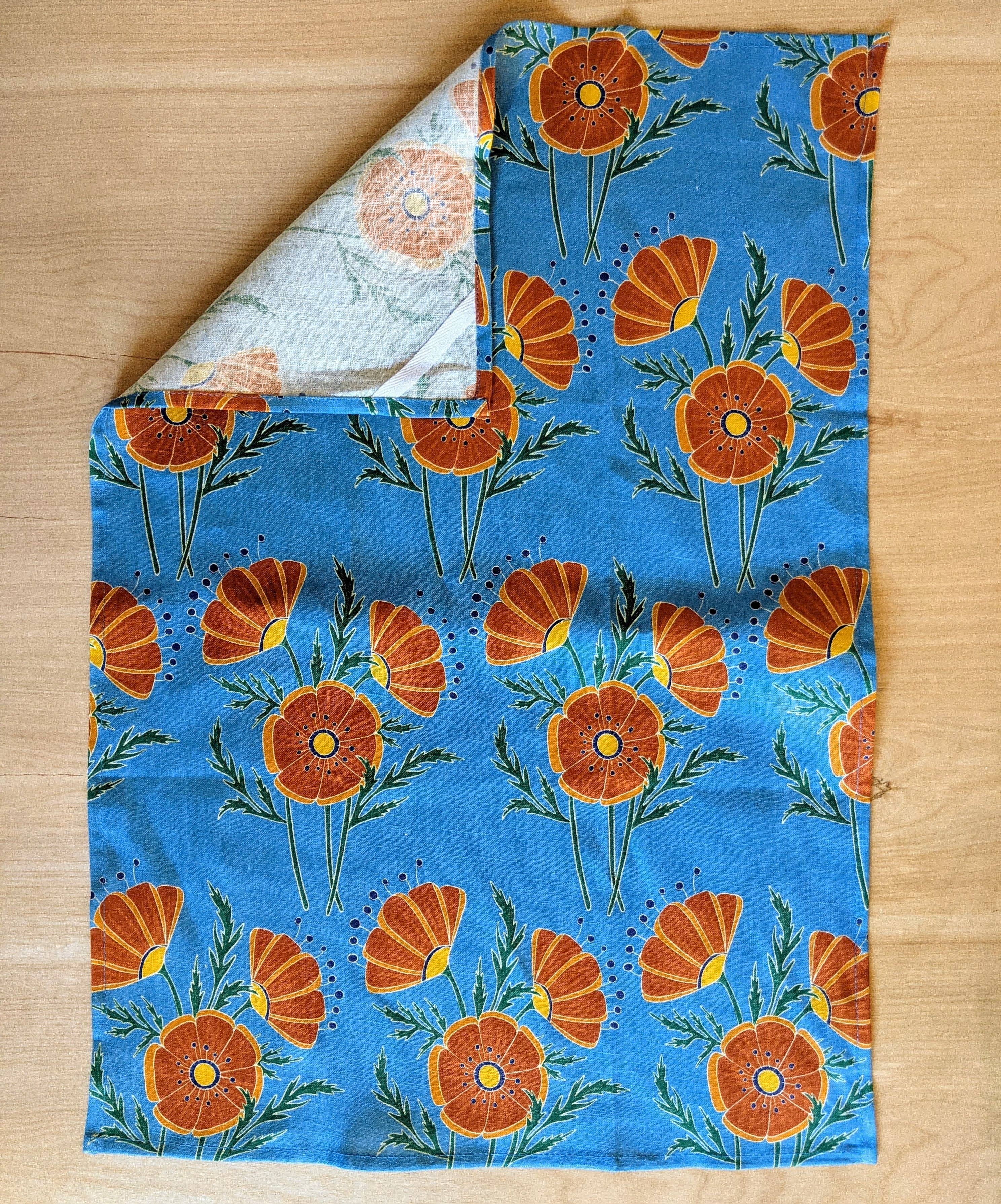 Orange Poppies Tea Towel