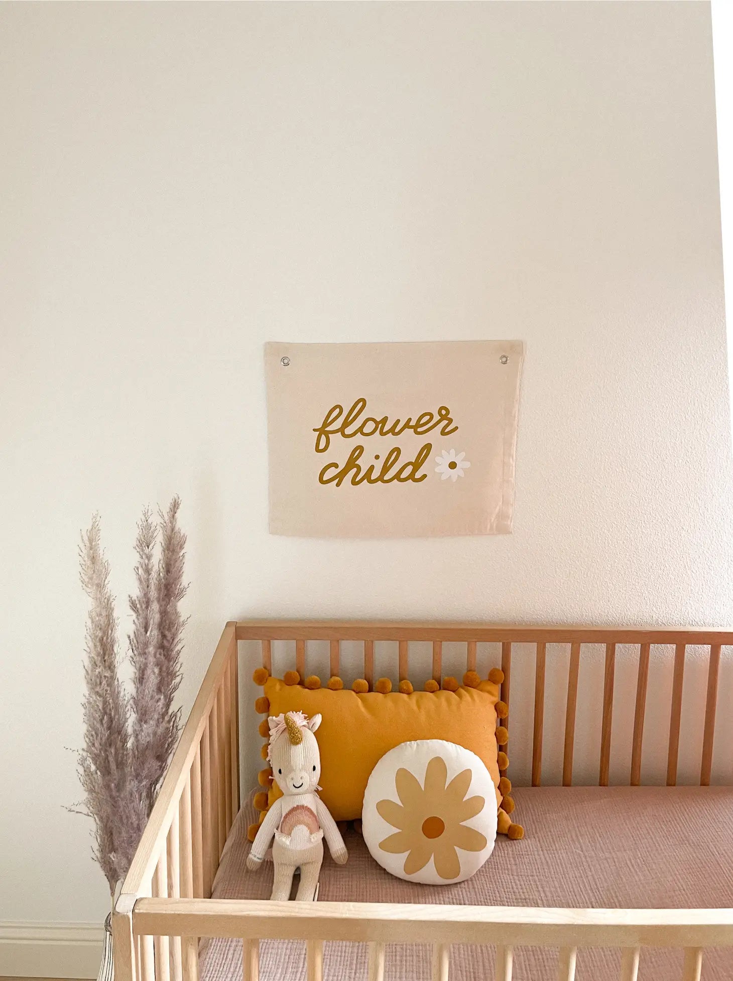Natural Canvas Daisy Pillow