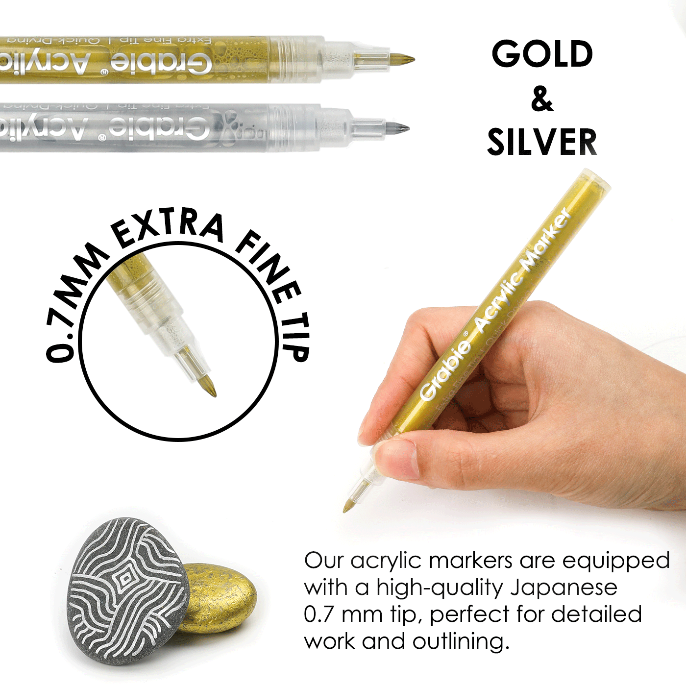 Gold & Silver Extra Fine Tip Acrylic Paint Marker Set Of 6