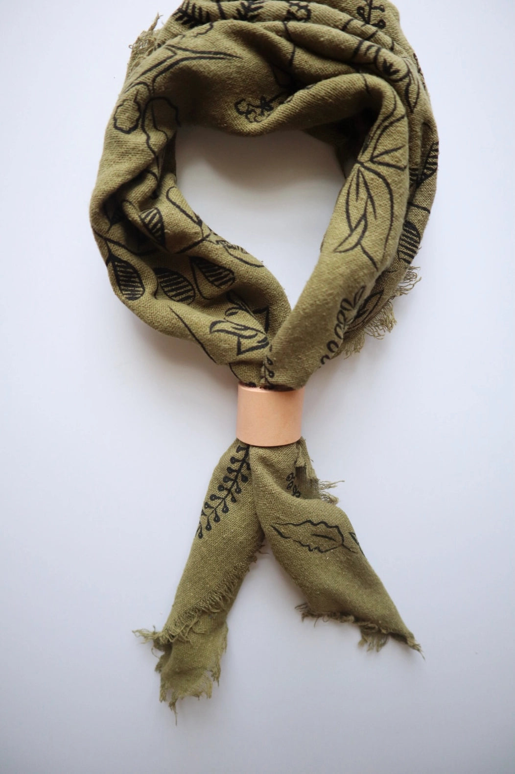 Olive Green Naturally Dyed Botanical Print Bandana
