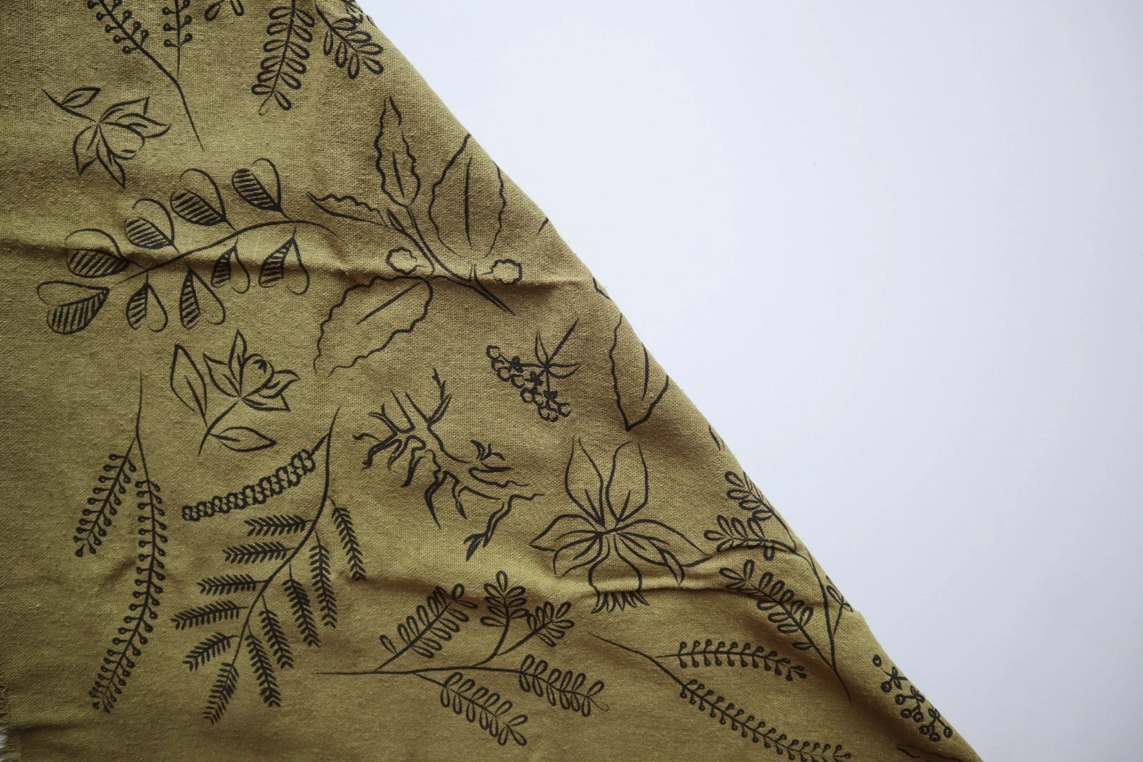Olive Green Naturally Dyed Botanical Print Bandana