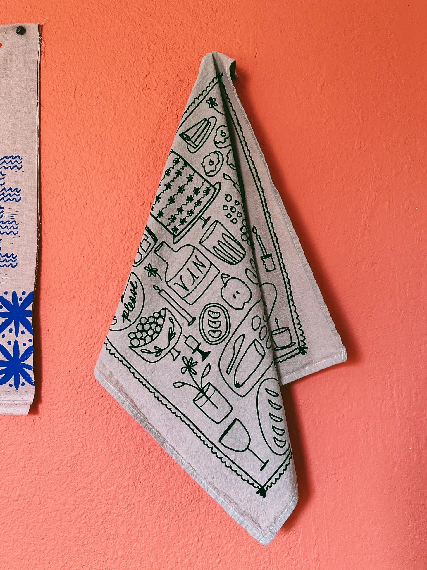 Picnic on Taupe Cotton Tea Towel