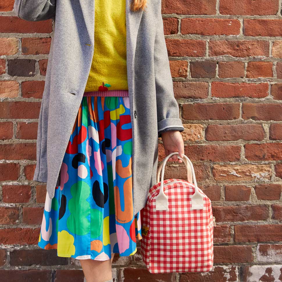 Red Gingham Organic Cotton Zipper Lunch Bag