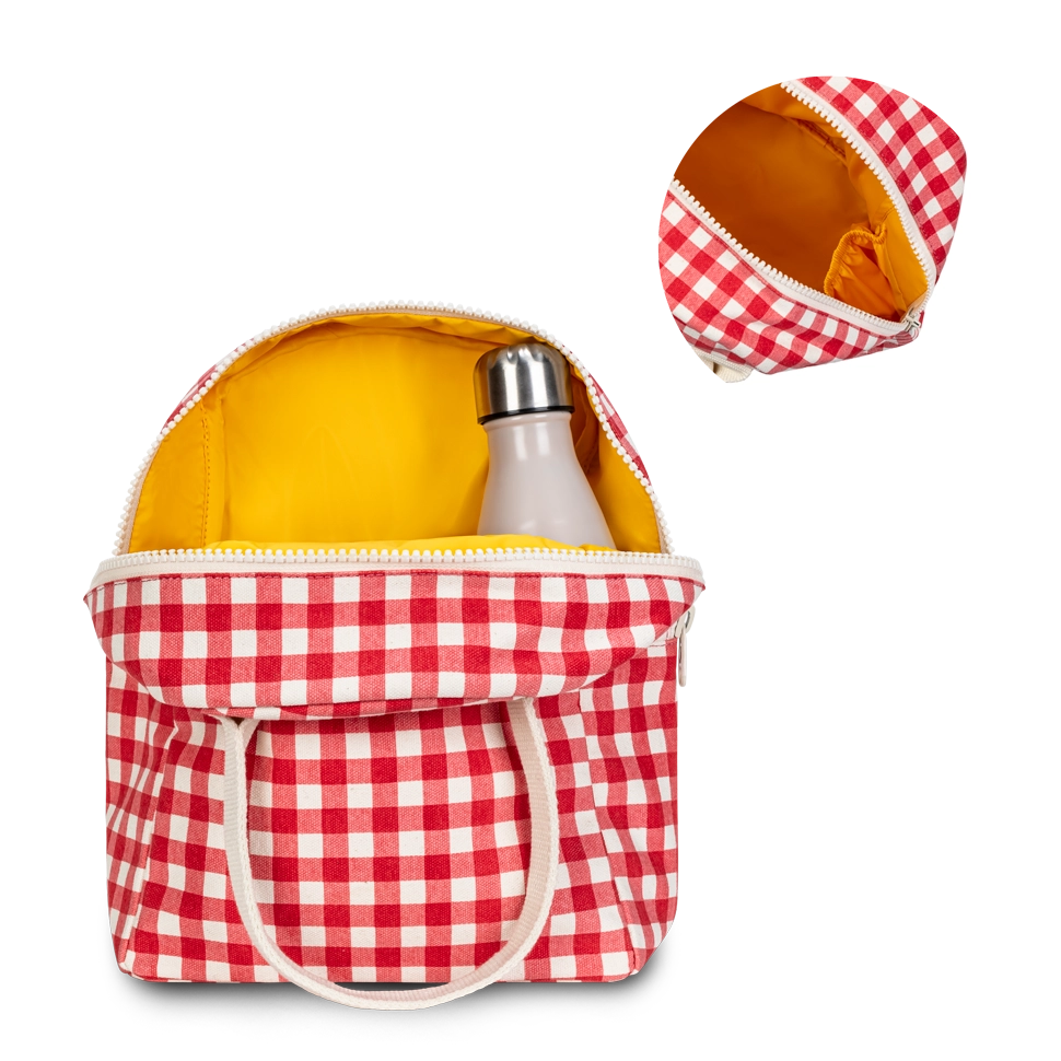 Red Gingham Organic Cotton Zipper Lunch Bag