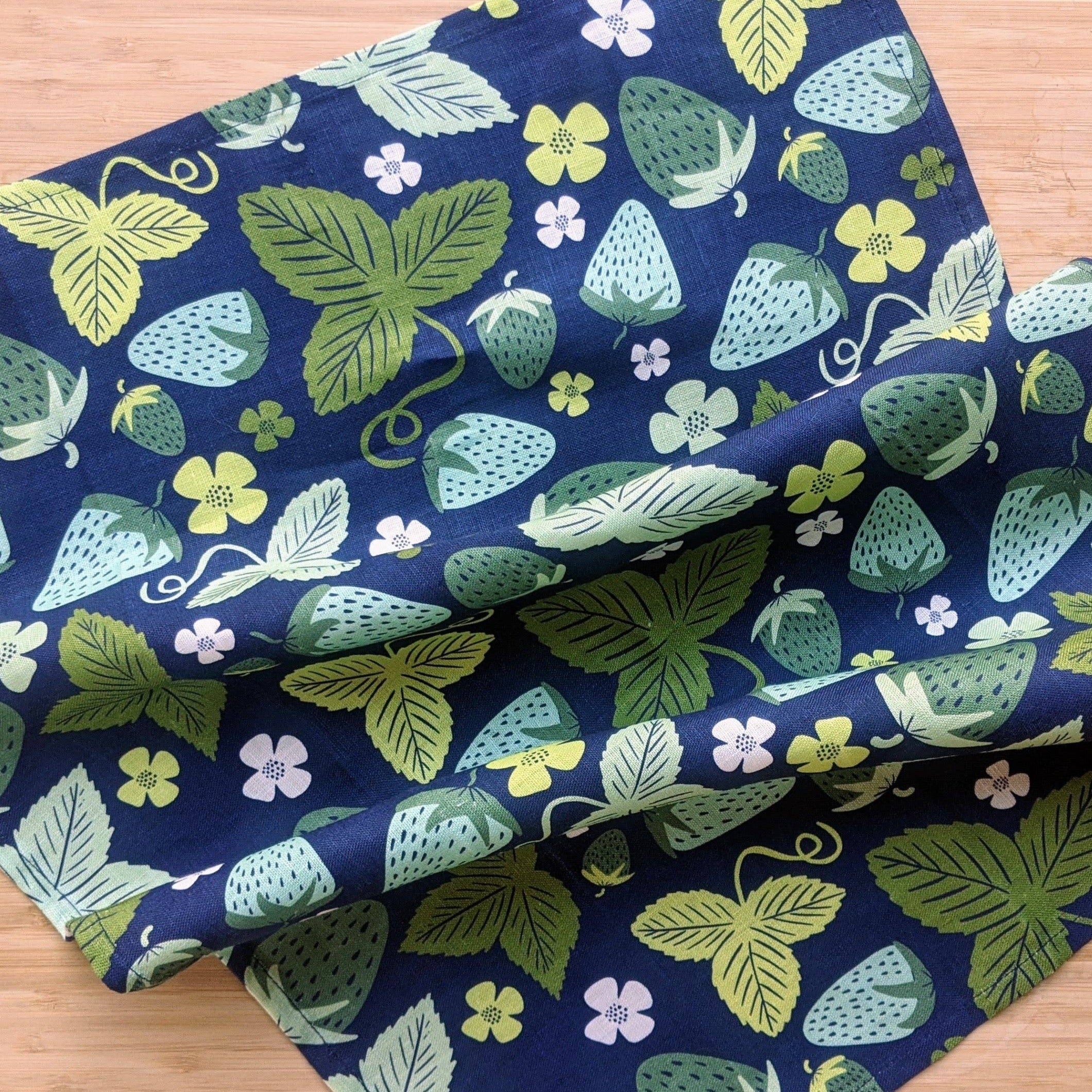 Green Strawberries Tea Towel