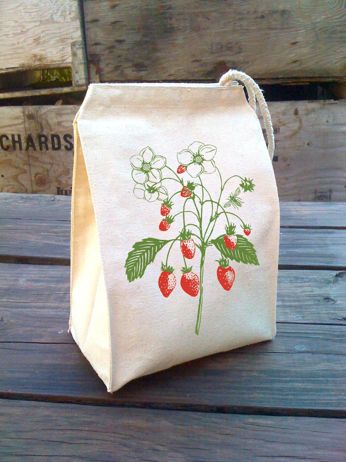 Strawberry Recycled Cotton  Lunch Bag