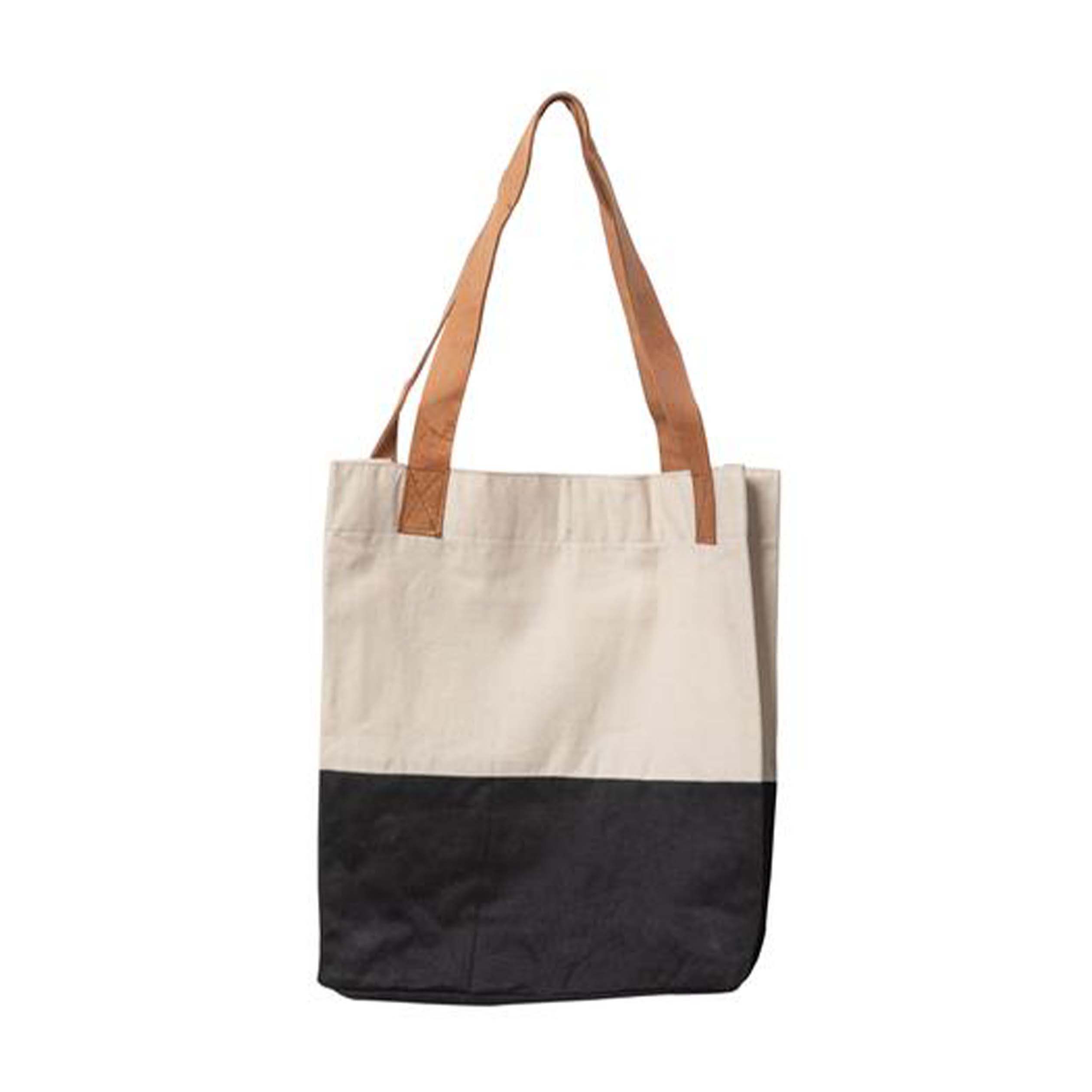 Color Block Canvas Tote with Leather Handle