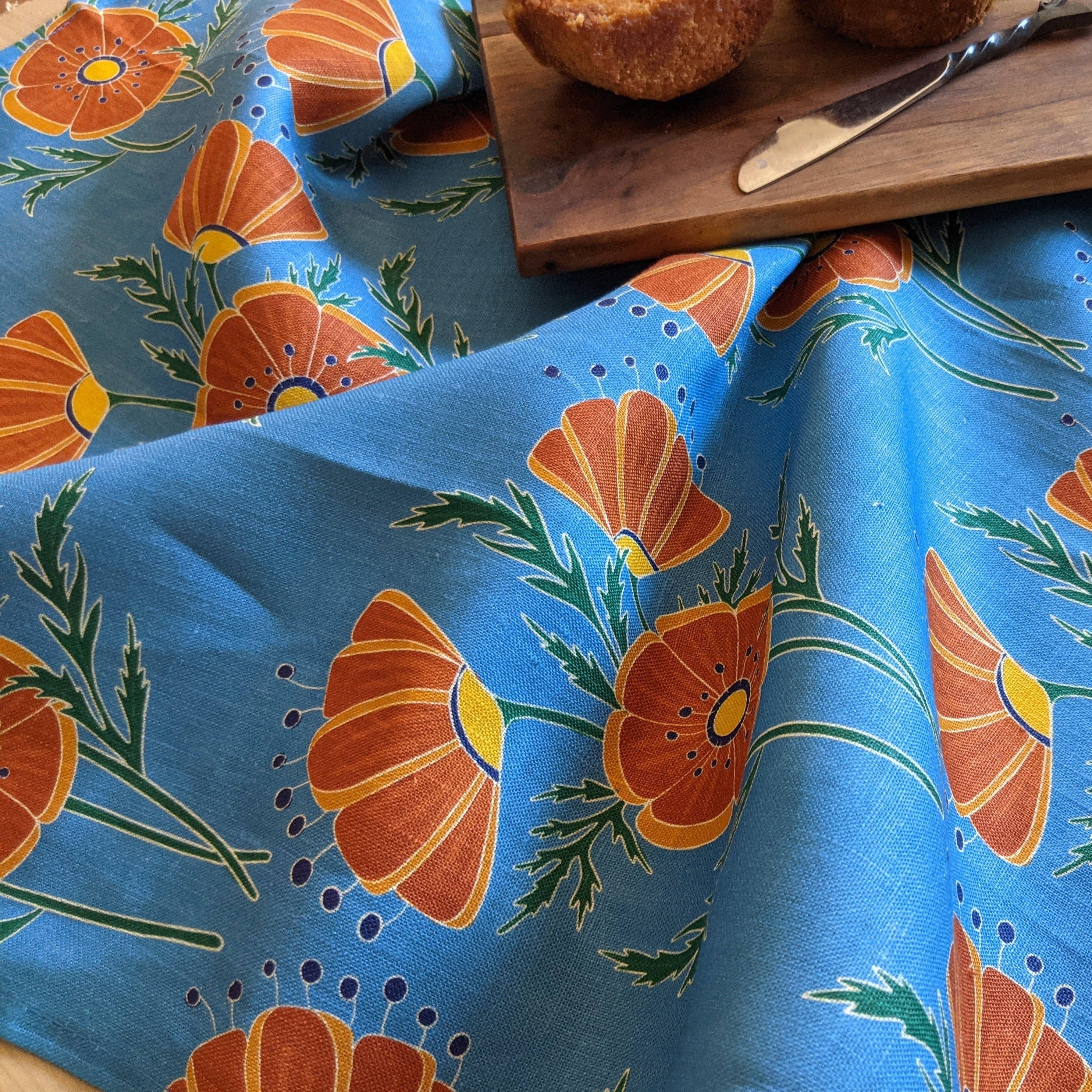 Orange Poppies Tea Towel