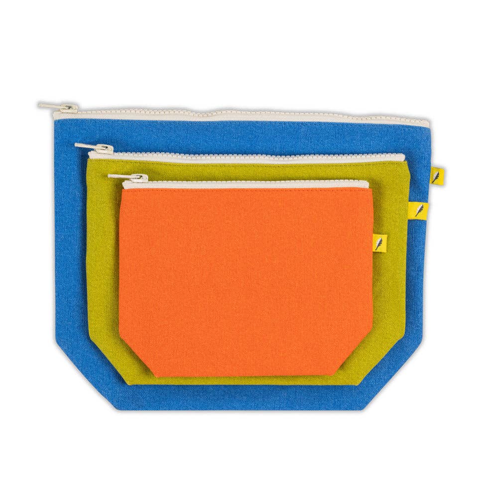 Zip Set of 3 Pouches - Solid Colors: Orange Citrus Cobalt