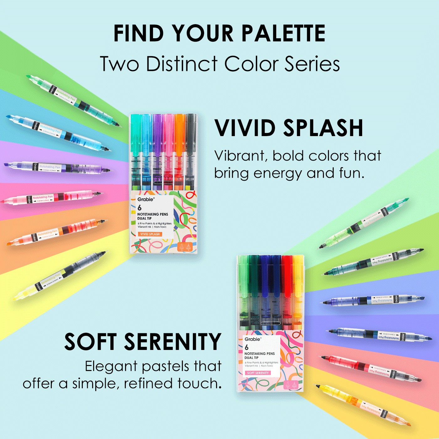 Dual-Tip Notetaking Pen Set Of 6