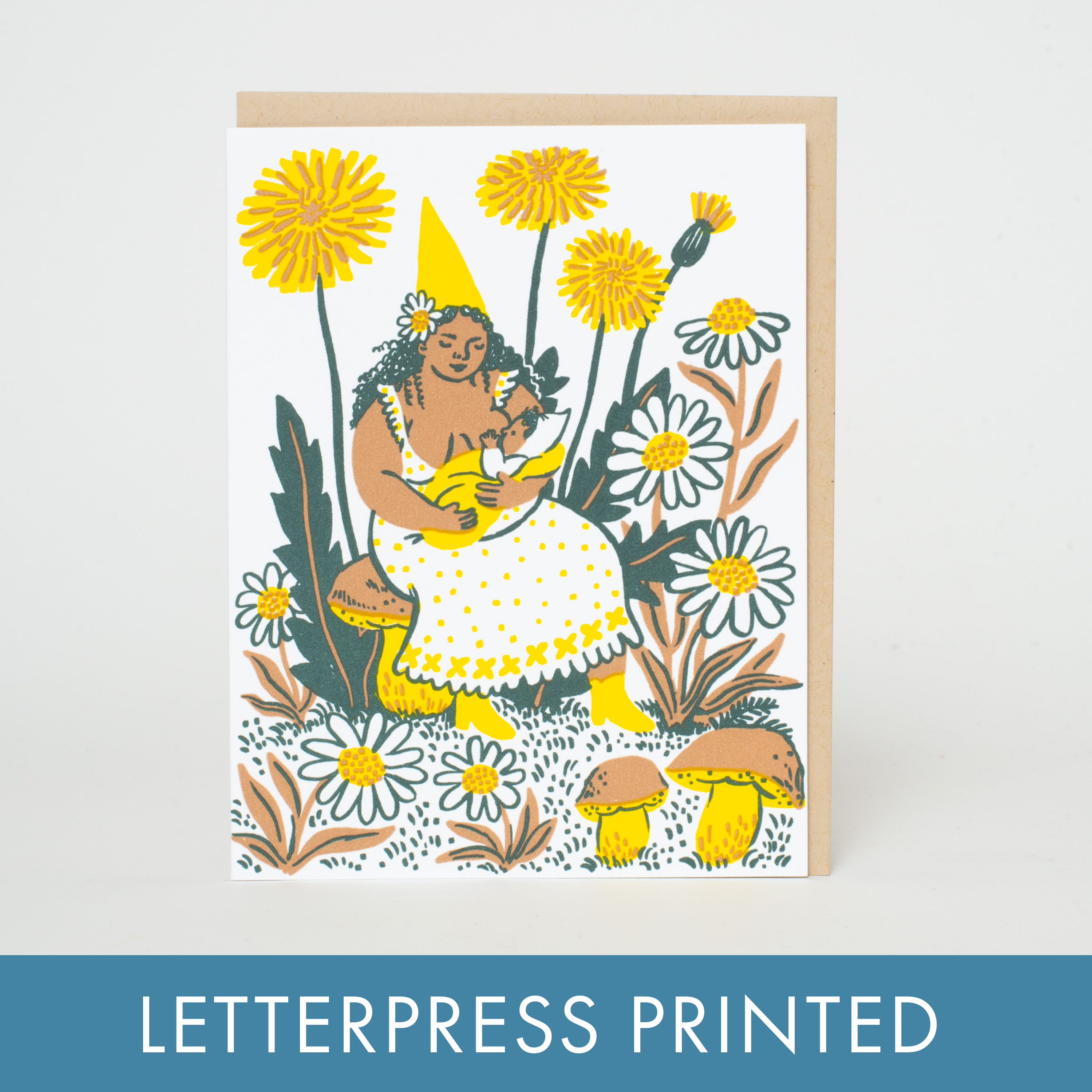 Dandelion Baby & Gnome Letterpress Greeting Card