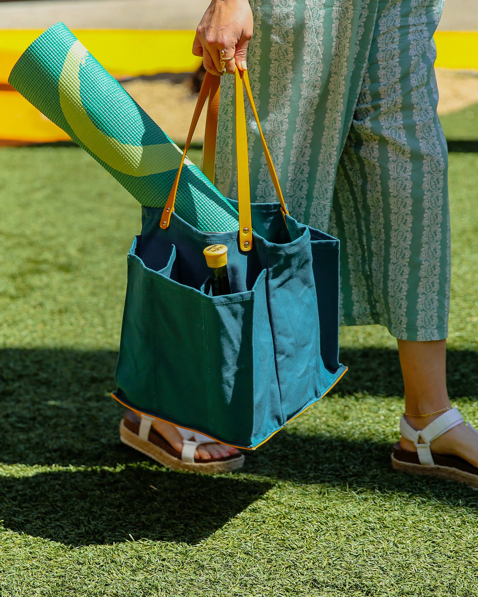 CapaBunga® - Canvas Market Tote: Petrol Blue with Mustard Handles and Base