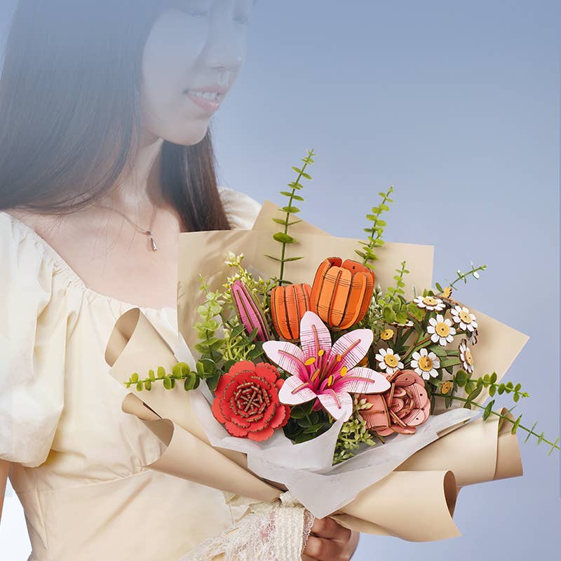 3D Wooden Flower Puzzle: Orange Tulip