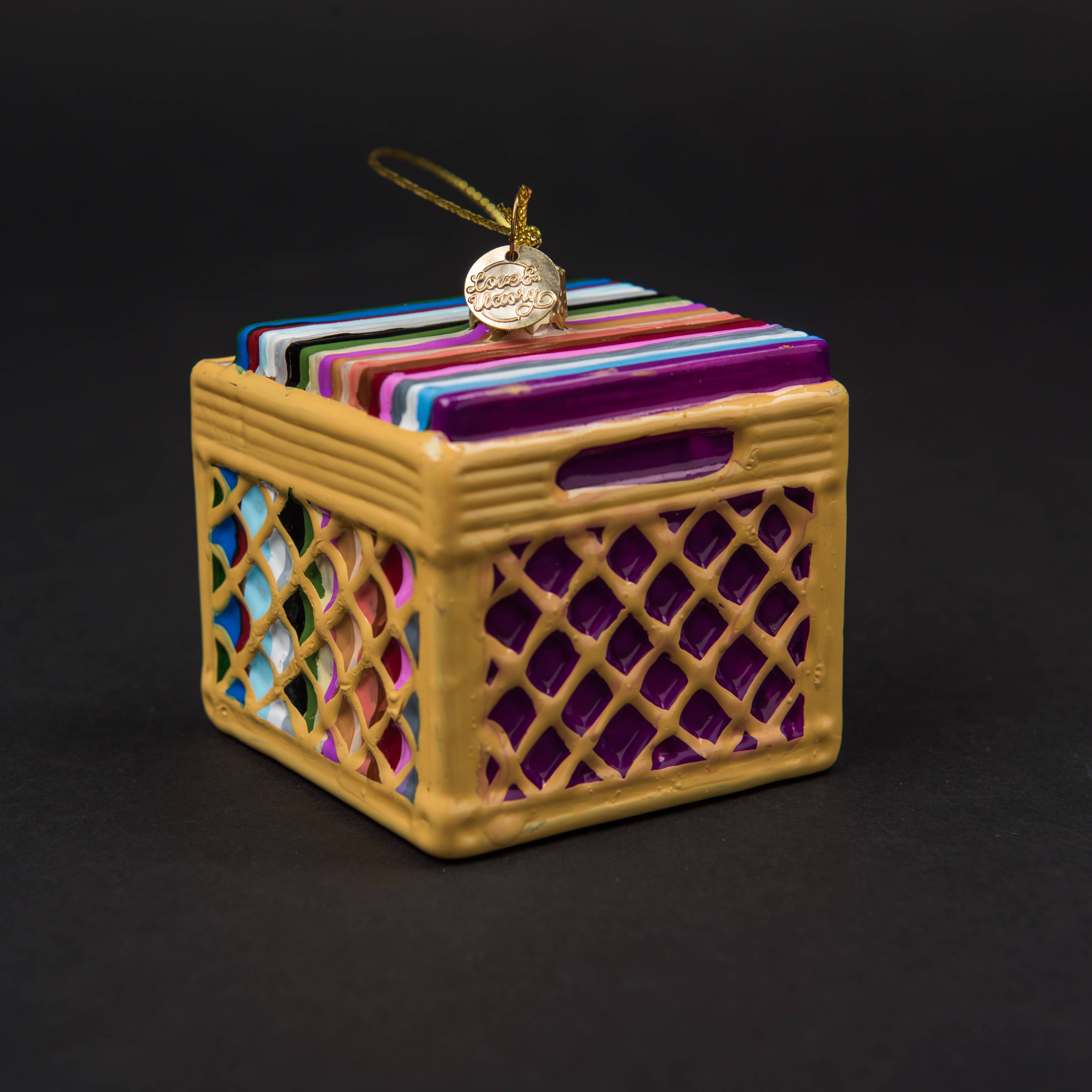 Record Crate Holiday Glass Ornament