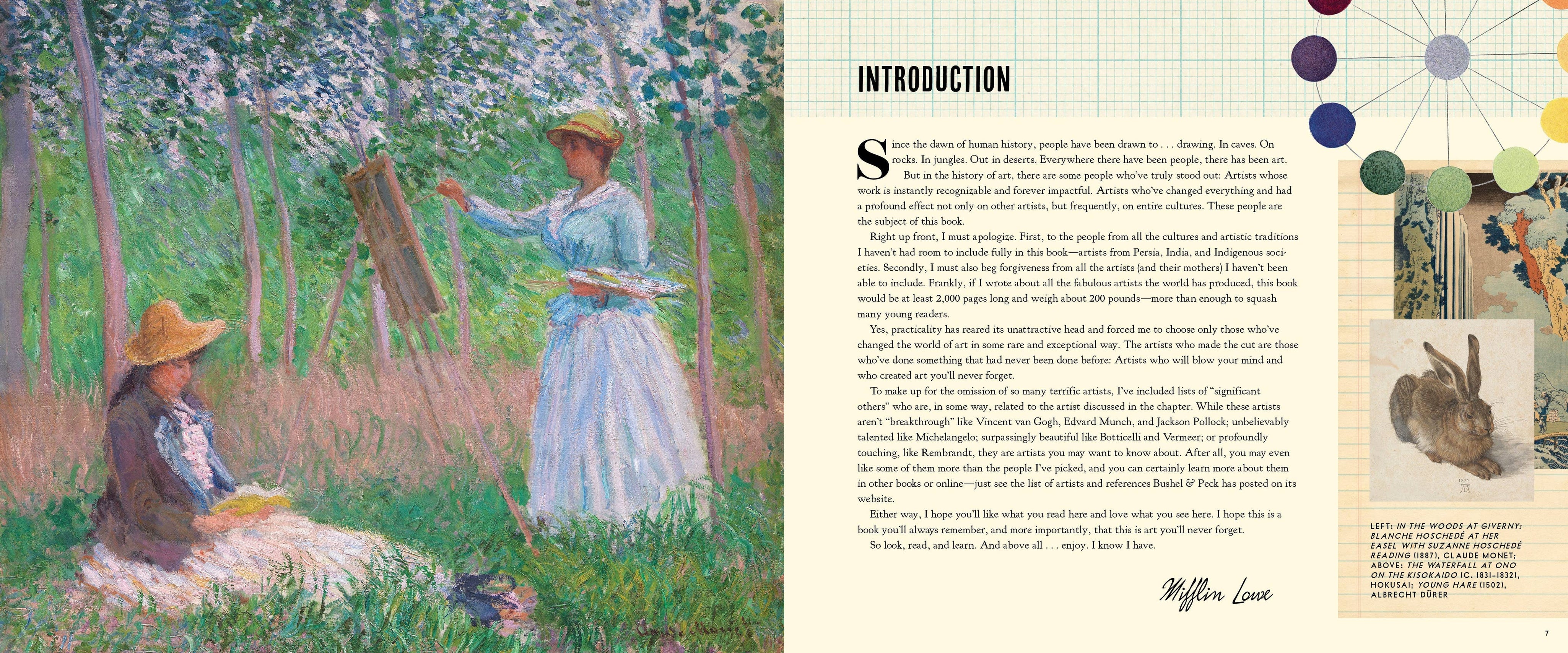 Book open to a page with an illustration of two women in a garden and text.
