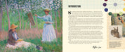 Book open to a page with an illustration of two women in a garden and text.