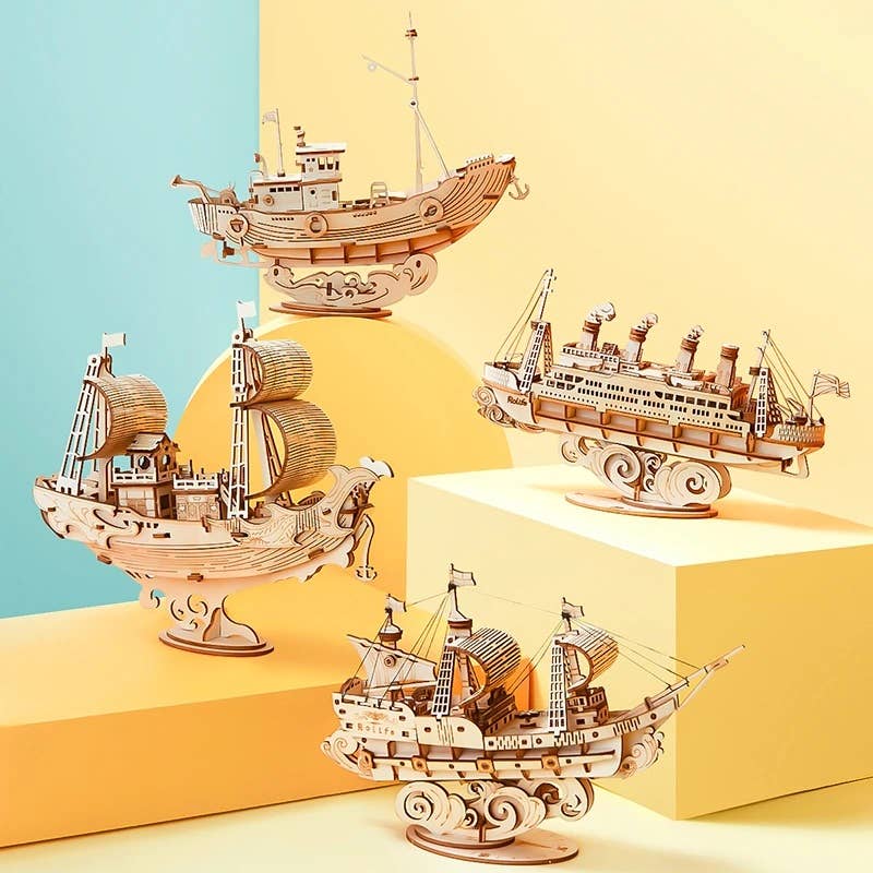 3D Laser Cut Wooden Puzzle: Sailing Ship