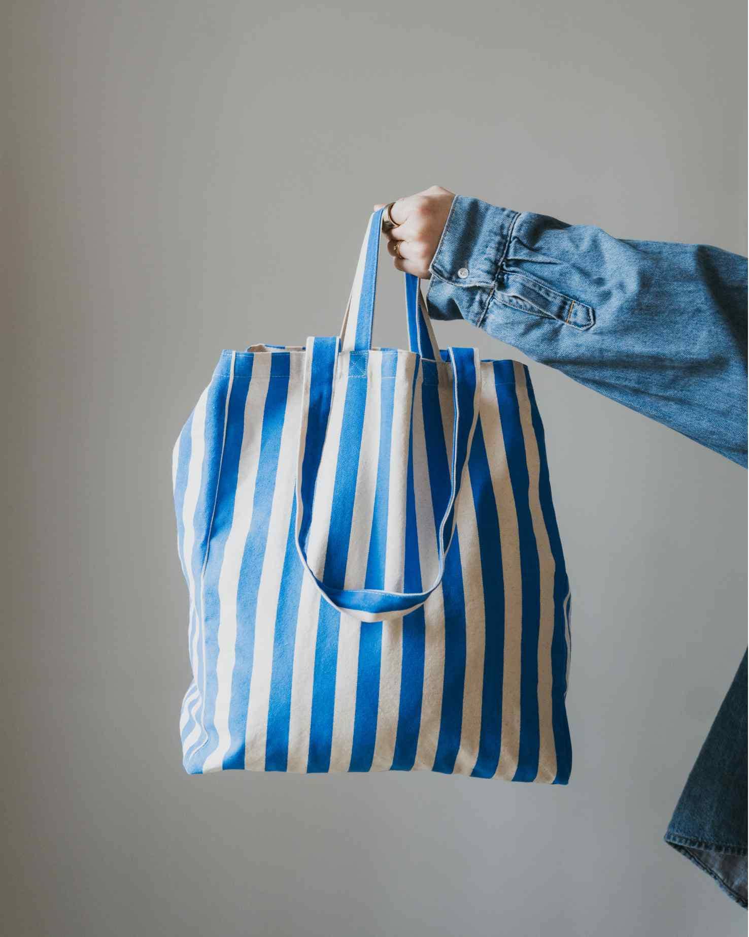 Organic Striped Tote Bag - Blue and White