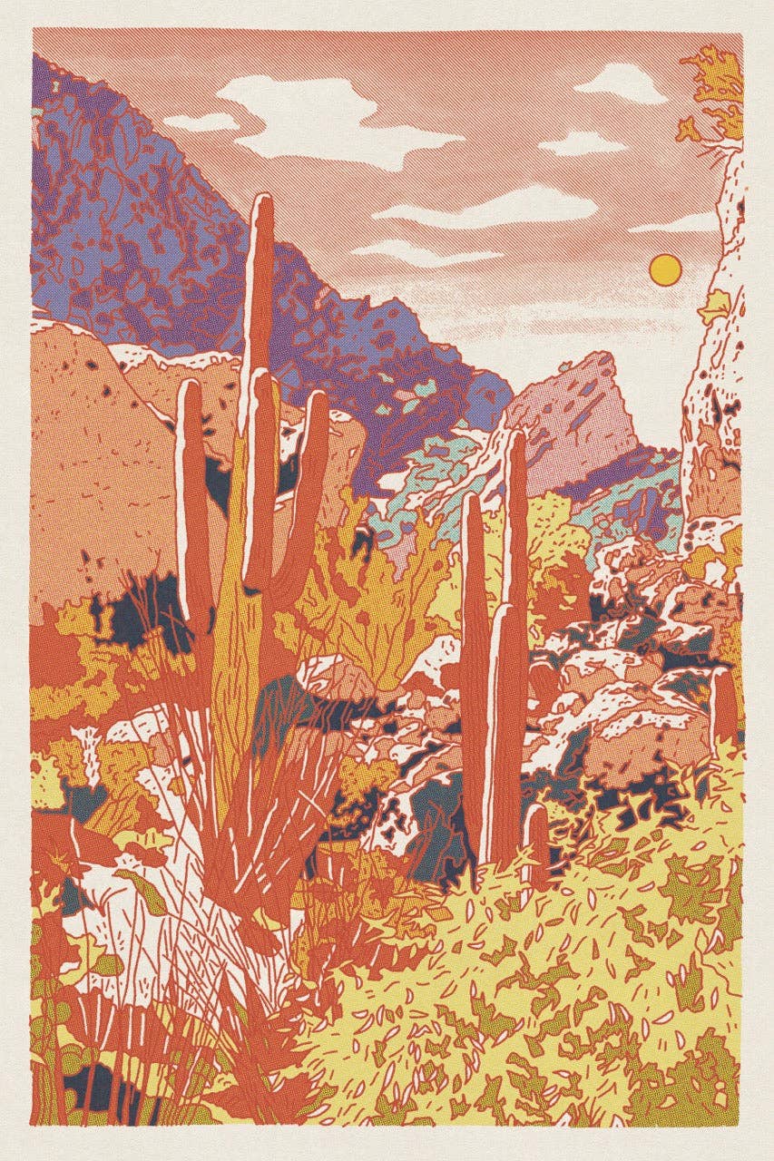 Red Cacti Desert Print  12"x18"