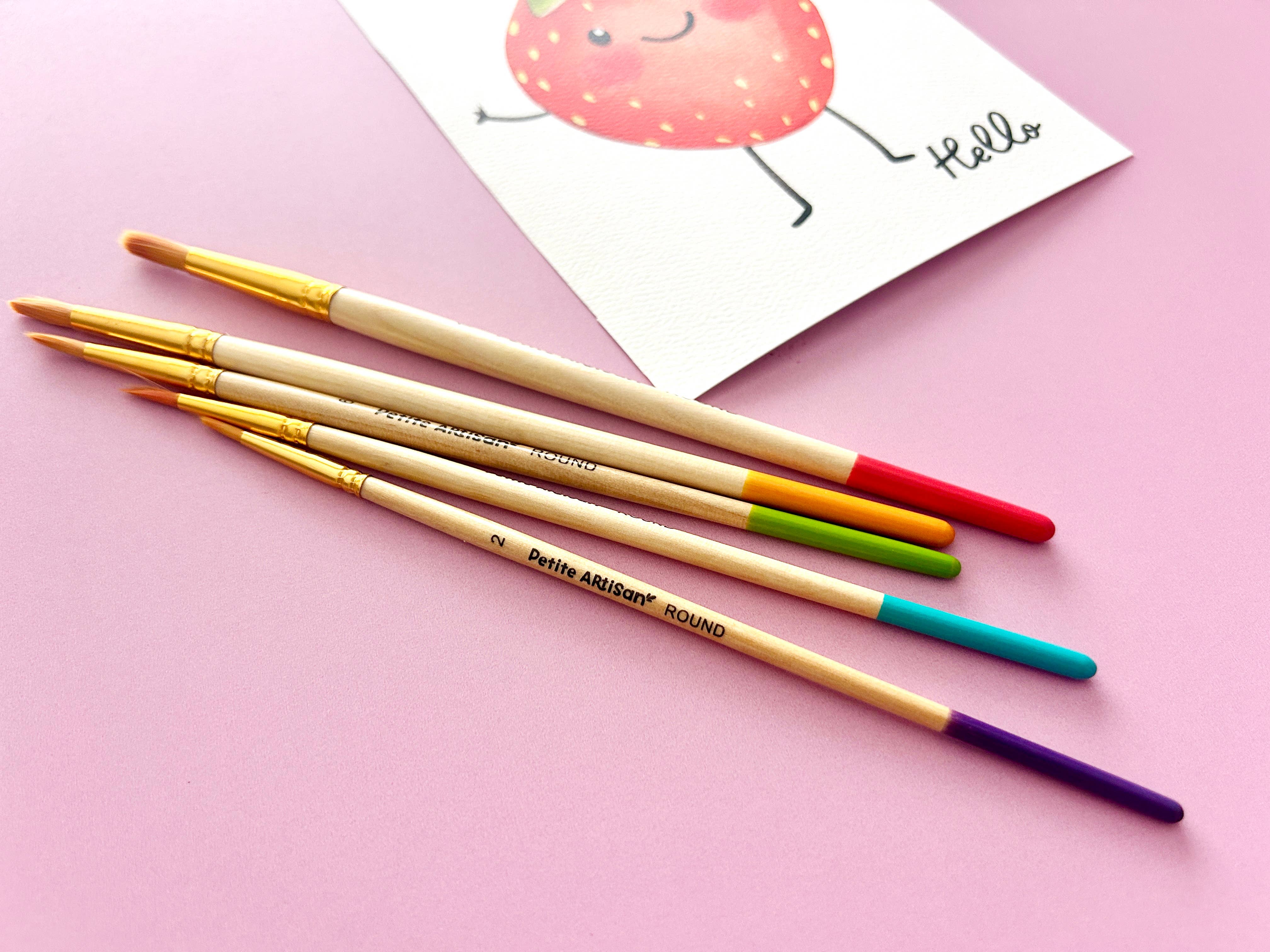 Kids Watercolor Paint Brush Set - 5 Wood Brushes