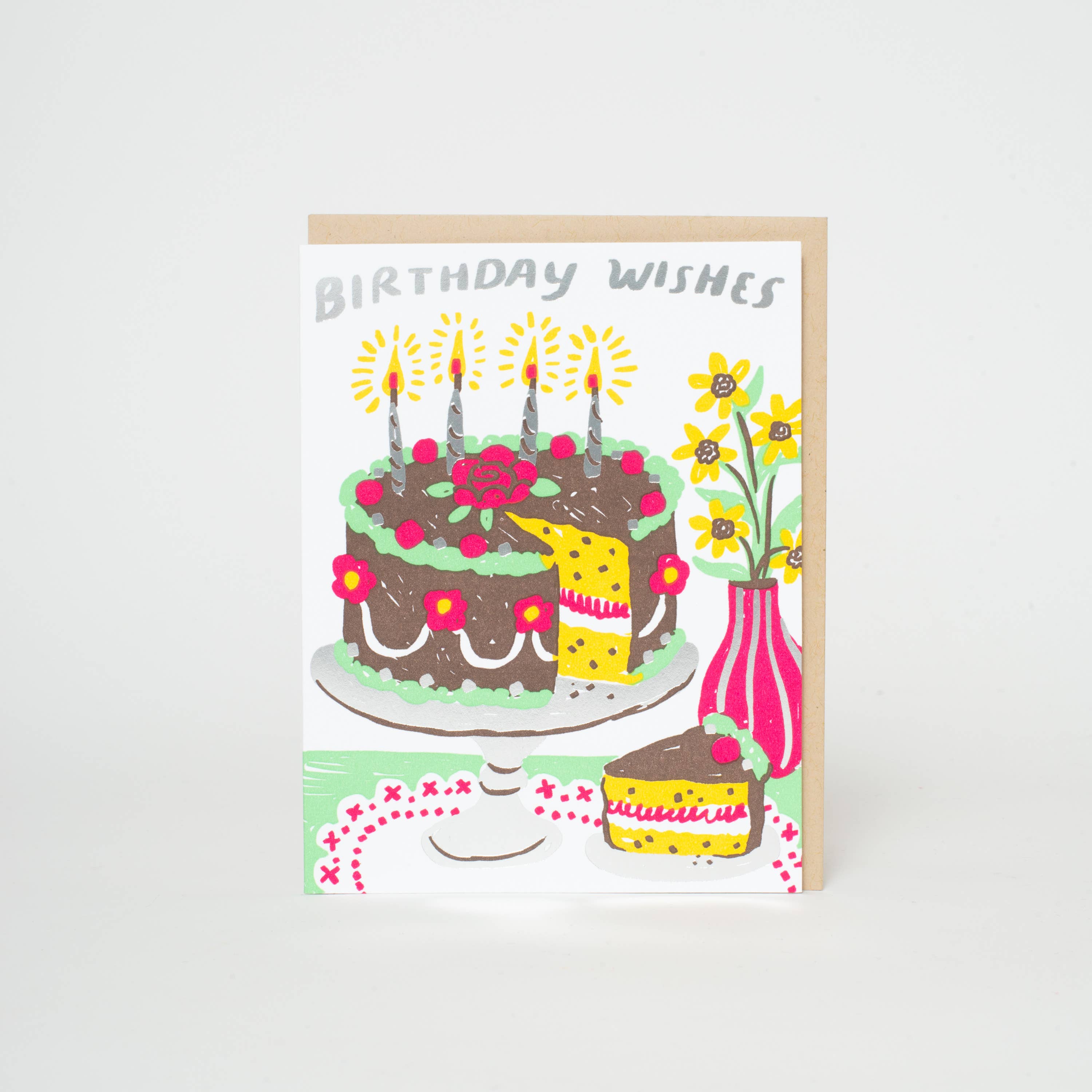 Birthday Cake Wishes Letterpress Greeting Card by Phoebe Wahl