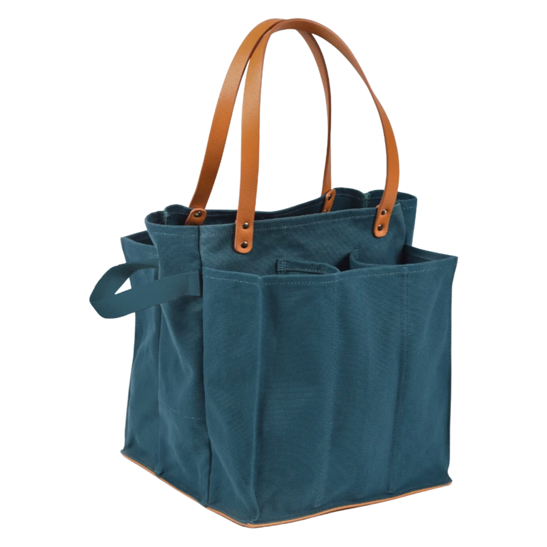 CapaBunga® - Canvas Market Tote: Petrol Blue with Mustard Handles and Base