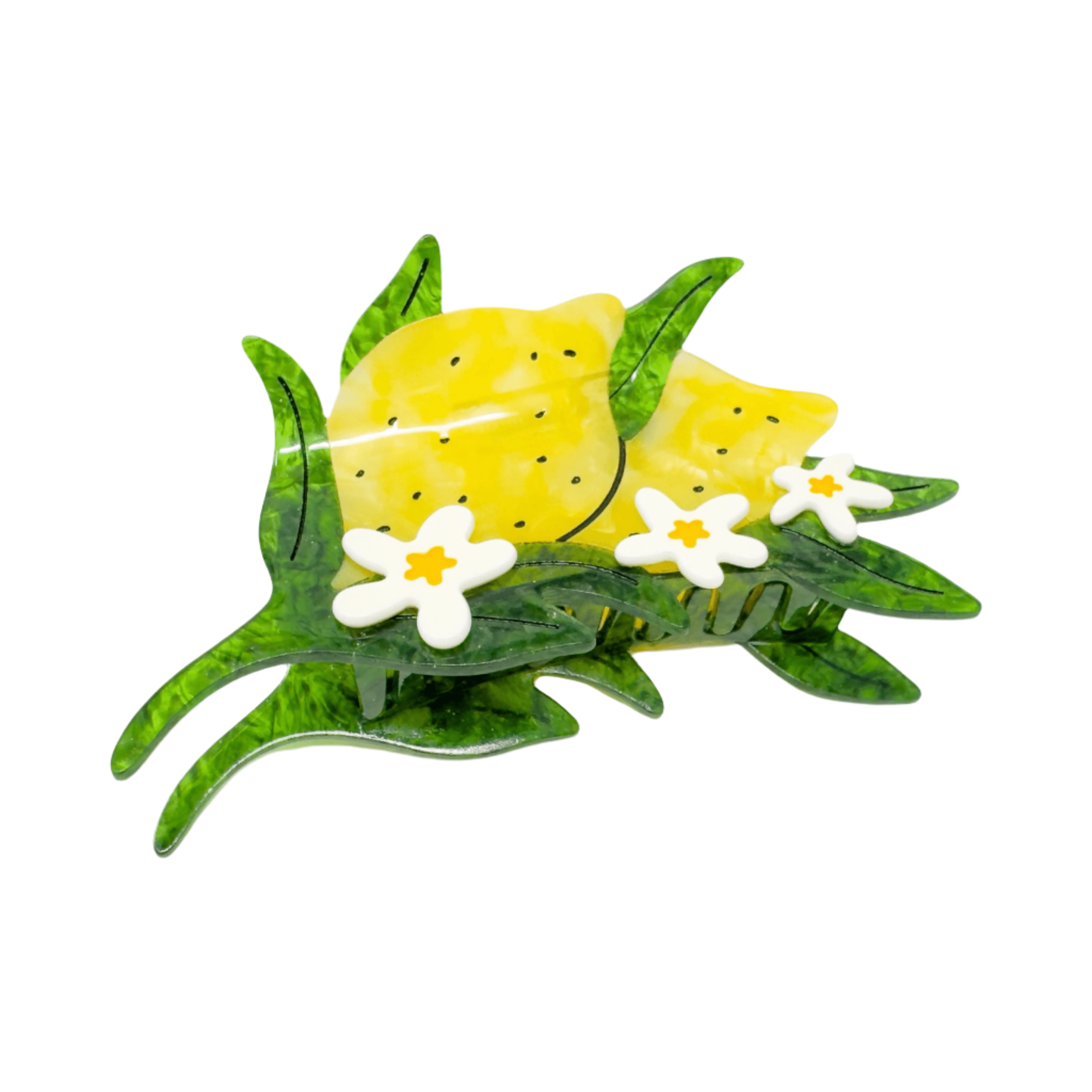 XL Lemon and Flowers Hair Claw Clip