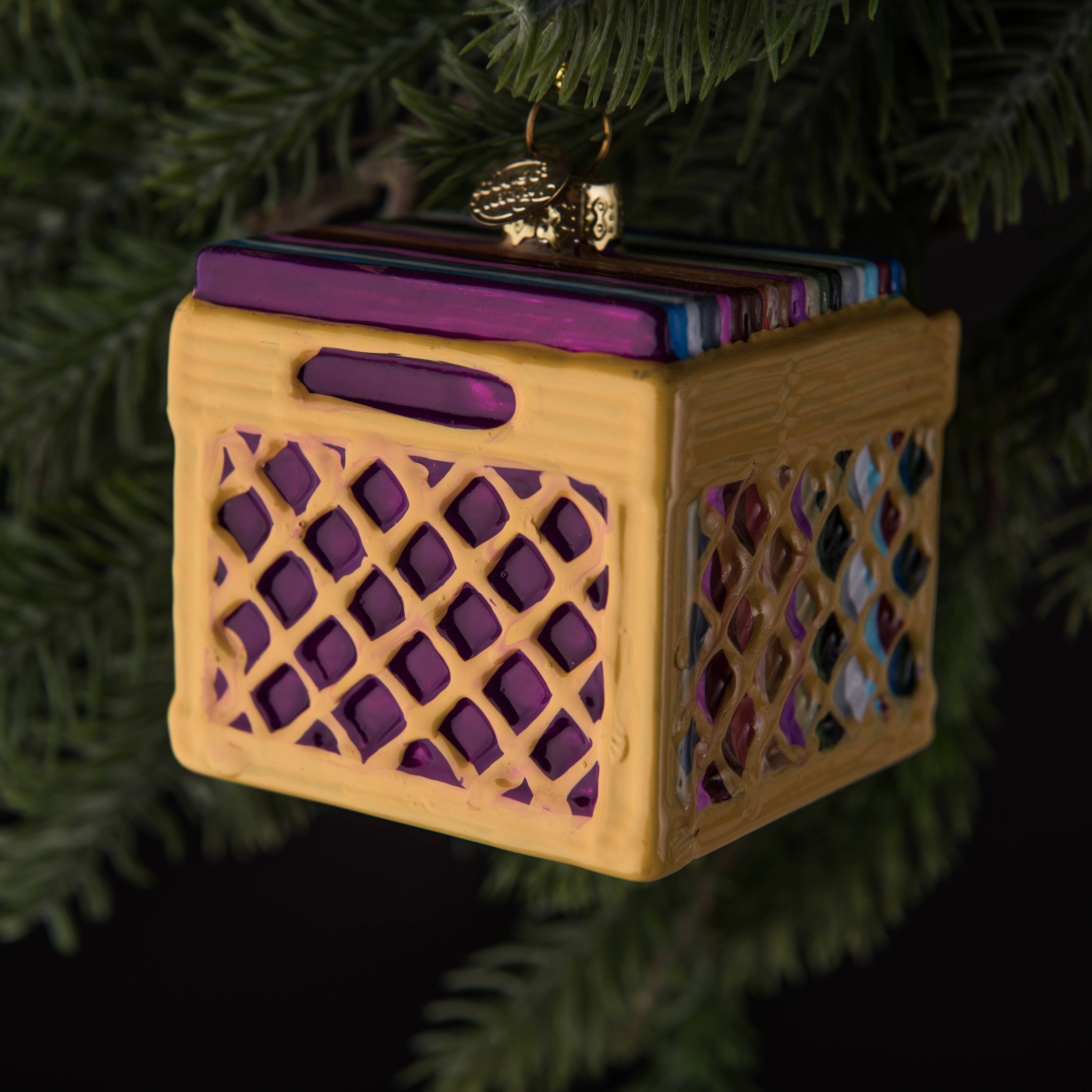 Record Crate Holiday Glass Ornament