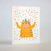 Confetti Cat Party Letterpress Greeting Card