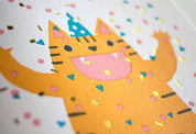 Confetti Cat Party Letterpress Greeting Card